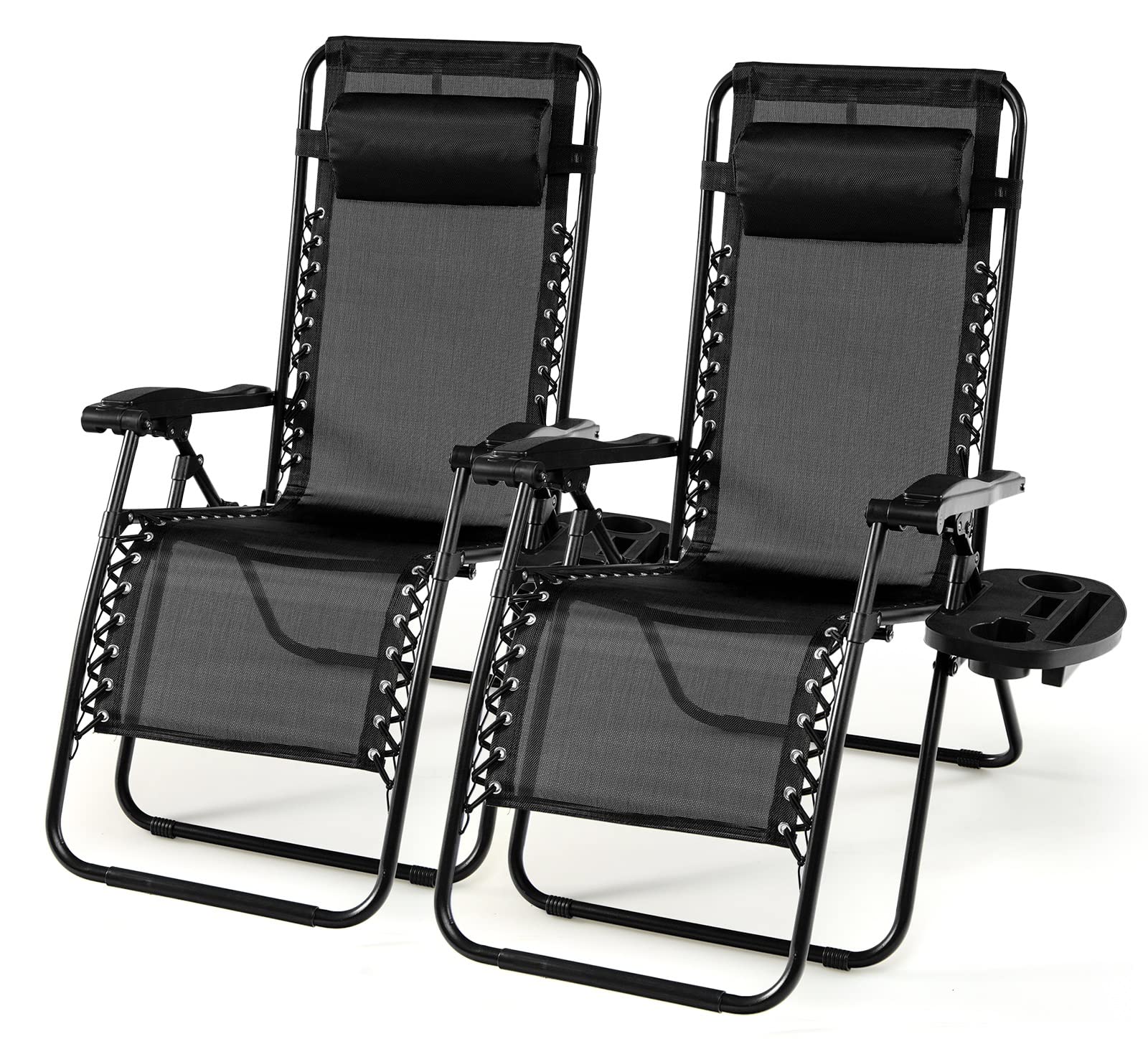 2-Pack HAPPYGRILL Zero Gravity Lounge Chairs - Adjustable Outdoor Recliners with Cup Holders for Patio, Backyard, Beach & Poolside Relaxation | Portable Folding Design for Camping, Picnics & Sunbathing