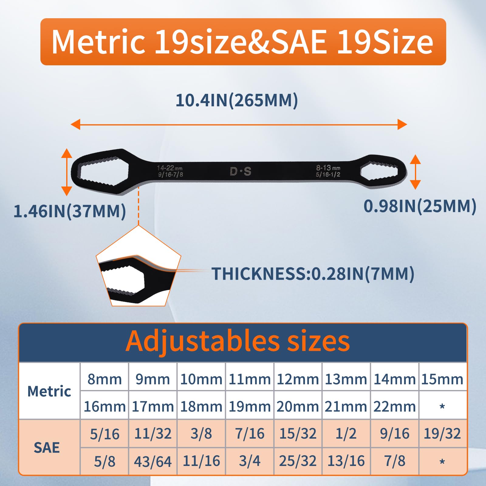Double-Ended Adjustable Wrench Set - 5/16 to 7/8 Inch Universal Self-Tightening Spanner with Torx Key for Screws & Nuts (Black) - Perfect for Automotive Repairs, Plumbing, and DIY Home Maintenance