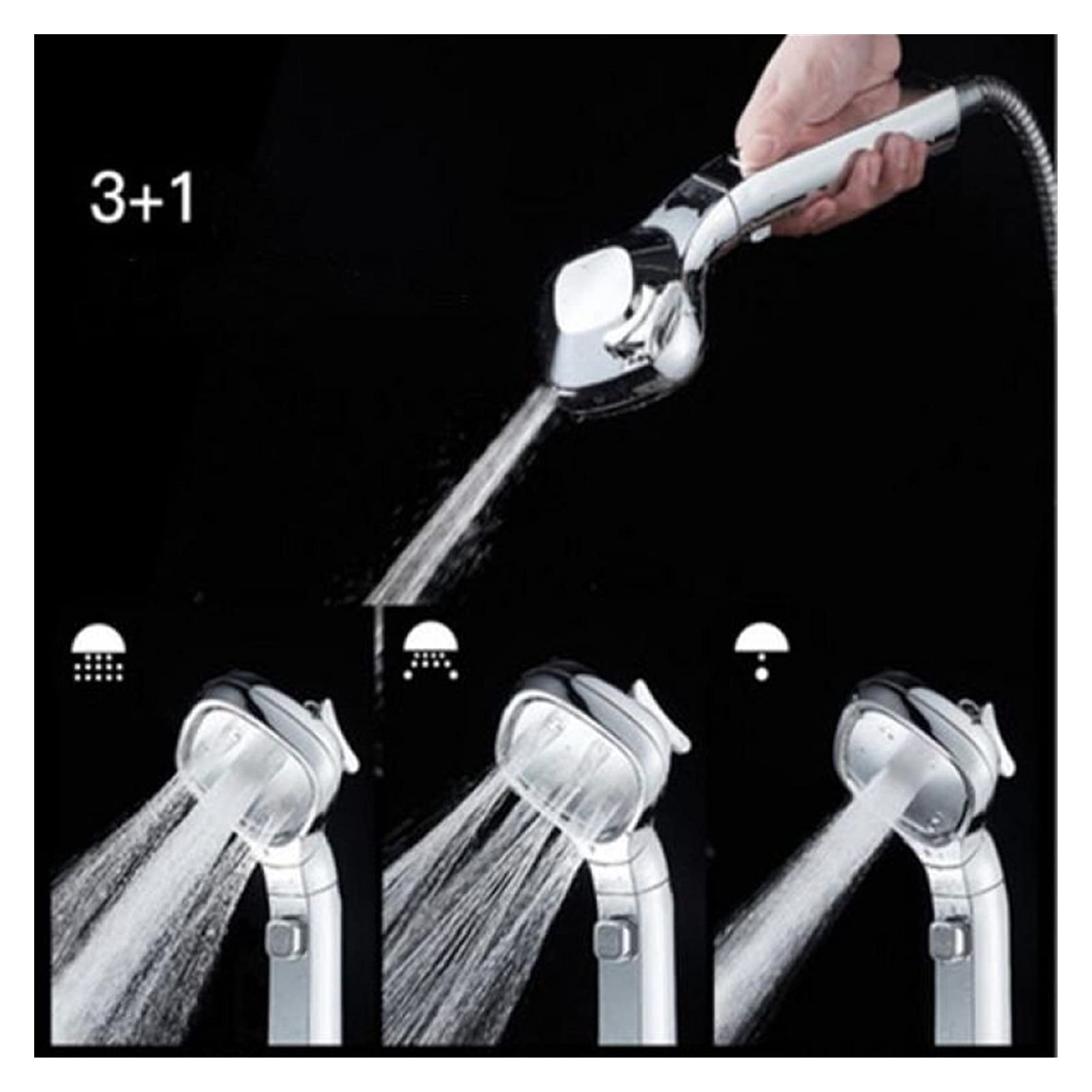 KANGYEBAIHUODIAN 4-Speed High Pressure Shower Head with Spray Gun - Adjustable Water Saving Showerhead for Bathroom, Black - Perfect for Home, RV & Gym Use