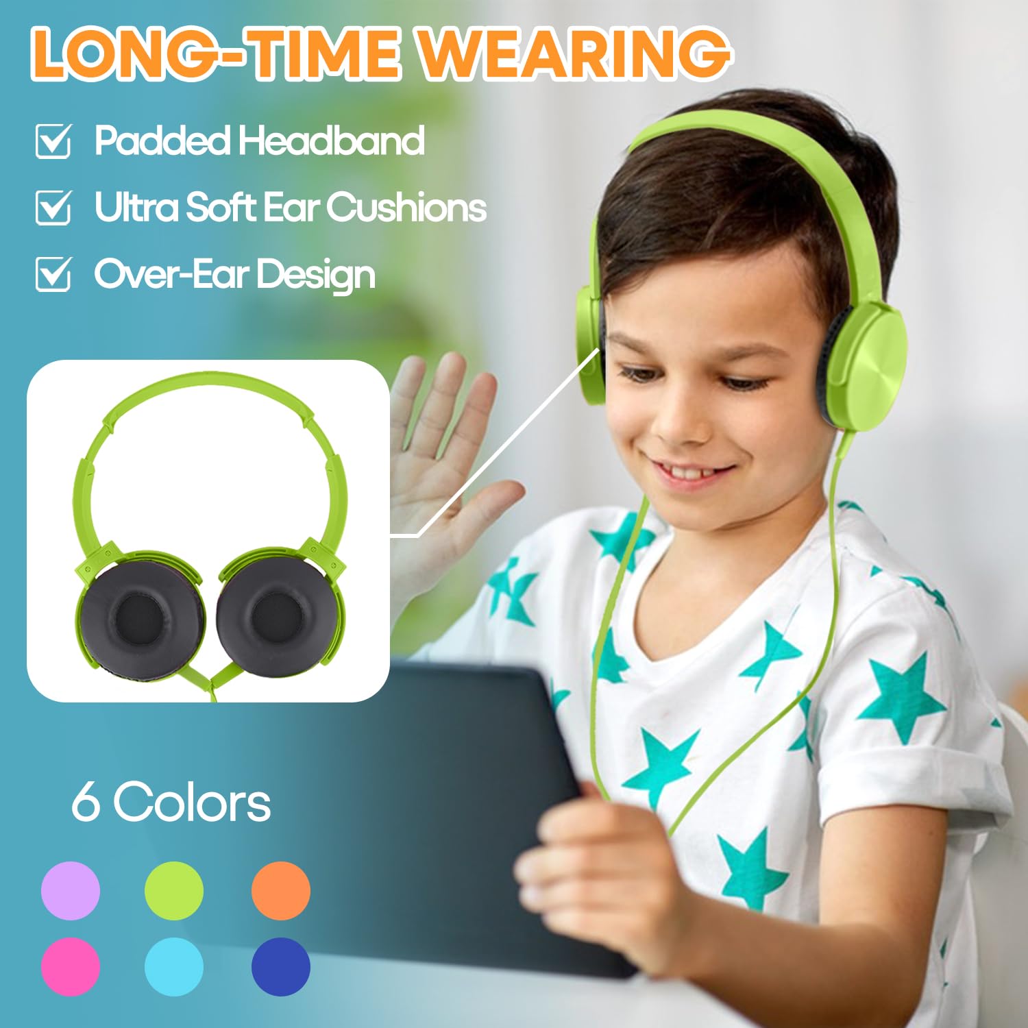 Bulk Headphones 24 Pack - Multi-Colored Swivel Earphones for Students, Classroom, School, Library & Travel | Comfortable Kids Headphones for Online Learning, Airplane Use & Distance Education