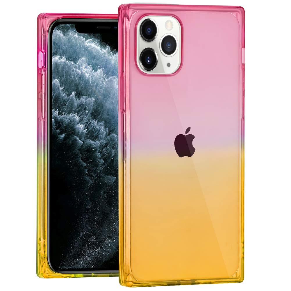 PERRKLD iPhone 11 Pro Max Case - Slim Clear TPU Bumper with Reinforced Corners | Shockproof Protective Cover for iPhone 11 Pro Max (6.5 Inch, 2019) | Pink & Yellow | Perfect for Everyday Use, Travel & Outdoor Activities