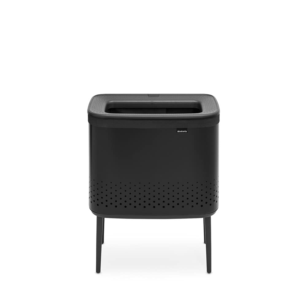 Brabantia Bo Laundry Hamper 16 Gallon - Removable Ventilated Laundry Basket with Flat Back, Stylish Matt Black Dirty Clothes Bin | Rust-Resistant Bathroom Hamper for Bedroom, Laundry Room & Dorm Organization