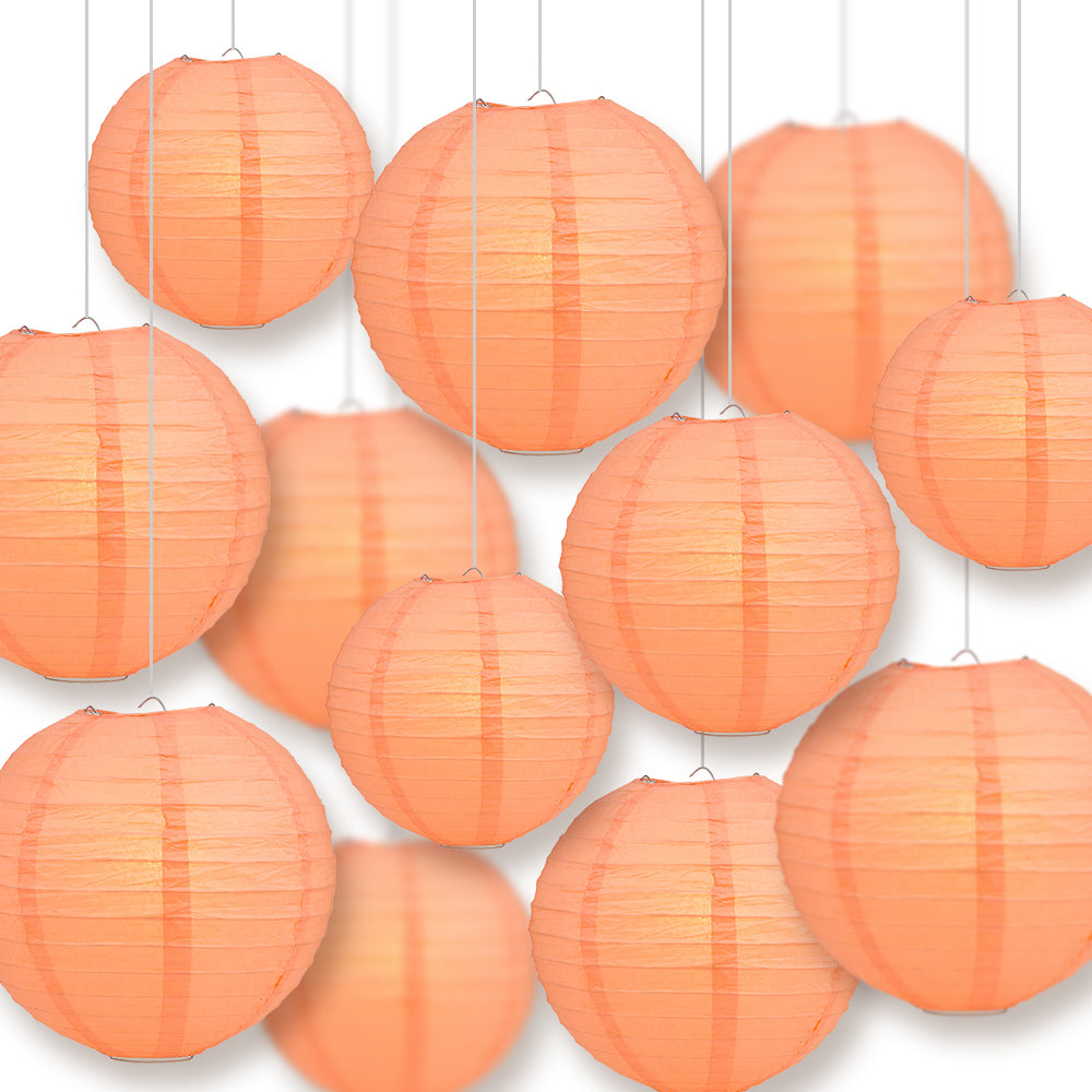 12-Piece Peach & Orange Coral Paper Lantern Set - Chinese Hanging Decorations for Weddings, Parties & Home (12/10/8 Inch) - Perfect for Asian-Themed Events, Birthday Celebrations and Festival Decor