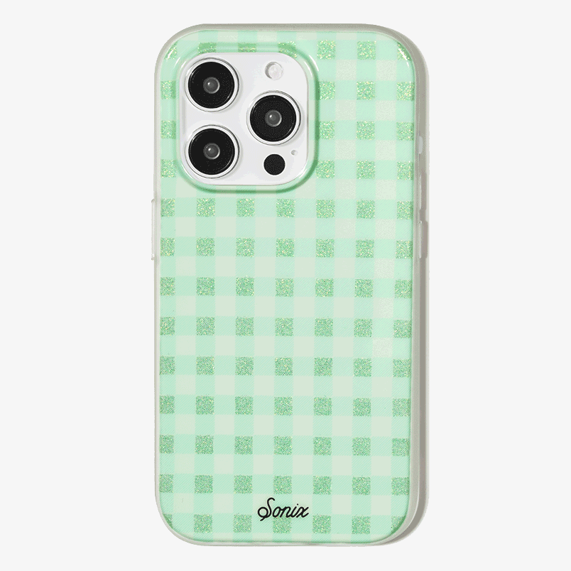 Mint Green Gingham MagSafe® Compatible iPhone Case - Slim Protective Cover for iPhone 13/14/15 Pro Max - Perfect for Everyday Use, Work & Travel
