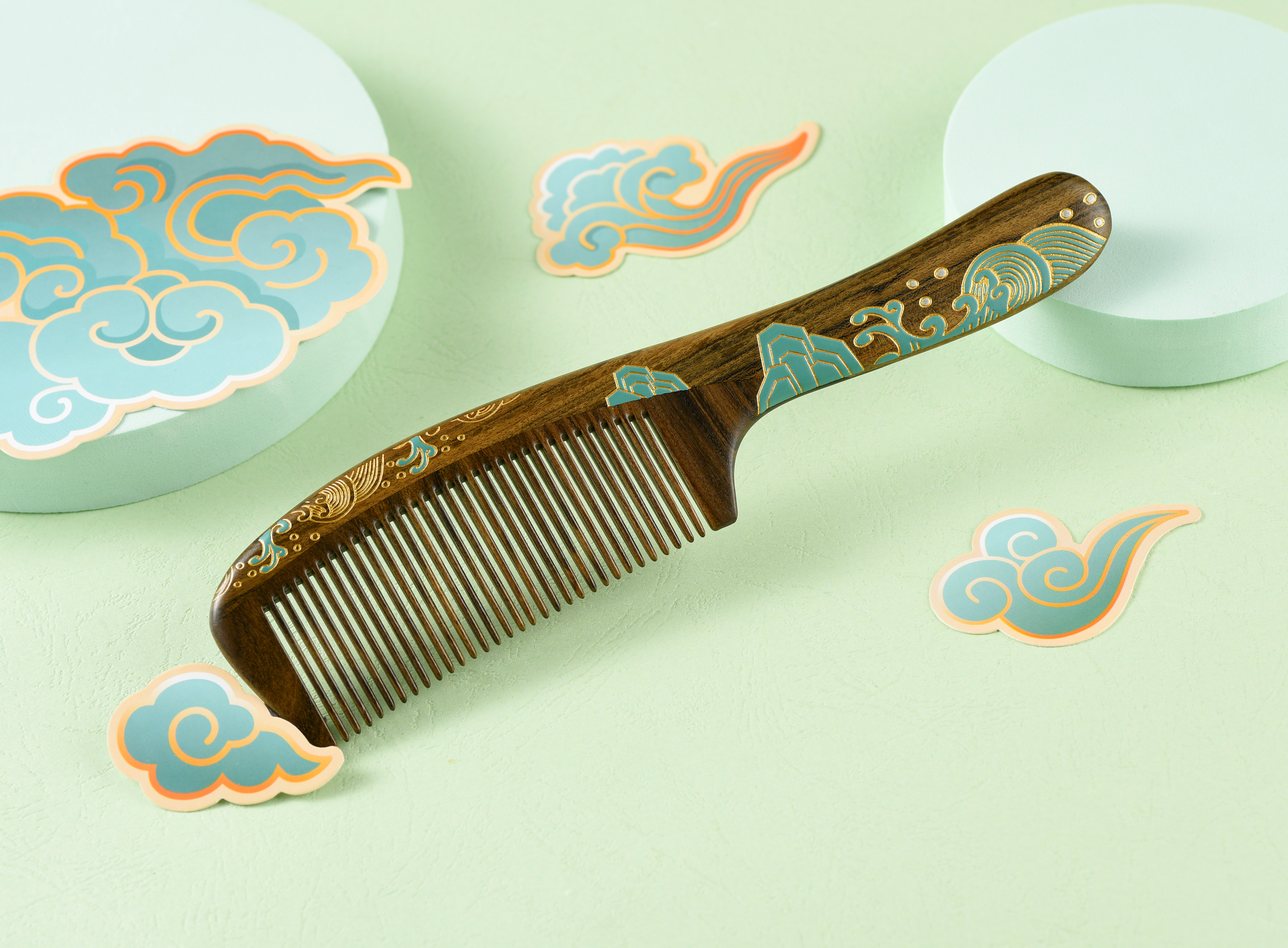 Blue Sea Ukiyoe Style Hair Comb - Japanese Wave Design Hair Accessory for Women, Perfect for Weddings, Cosplay & Traditional Hairstyling