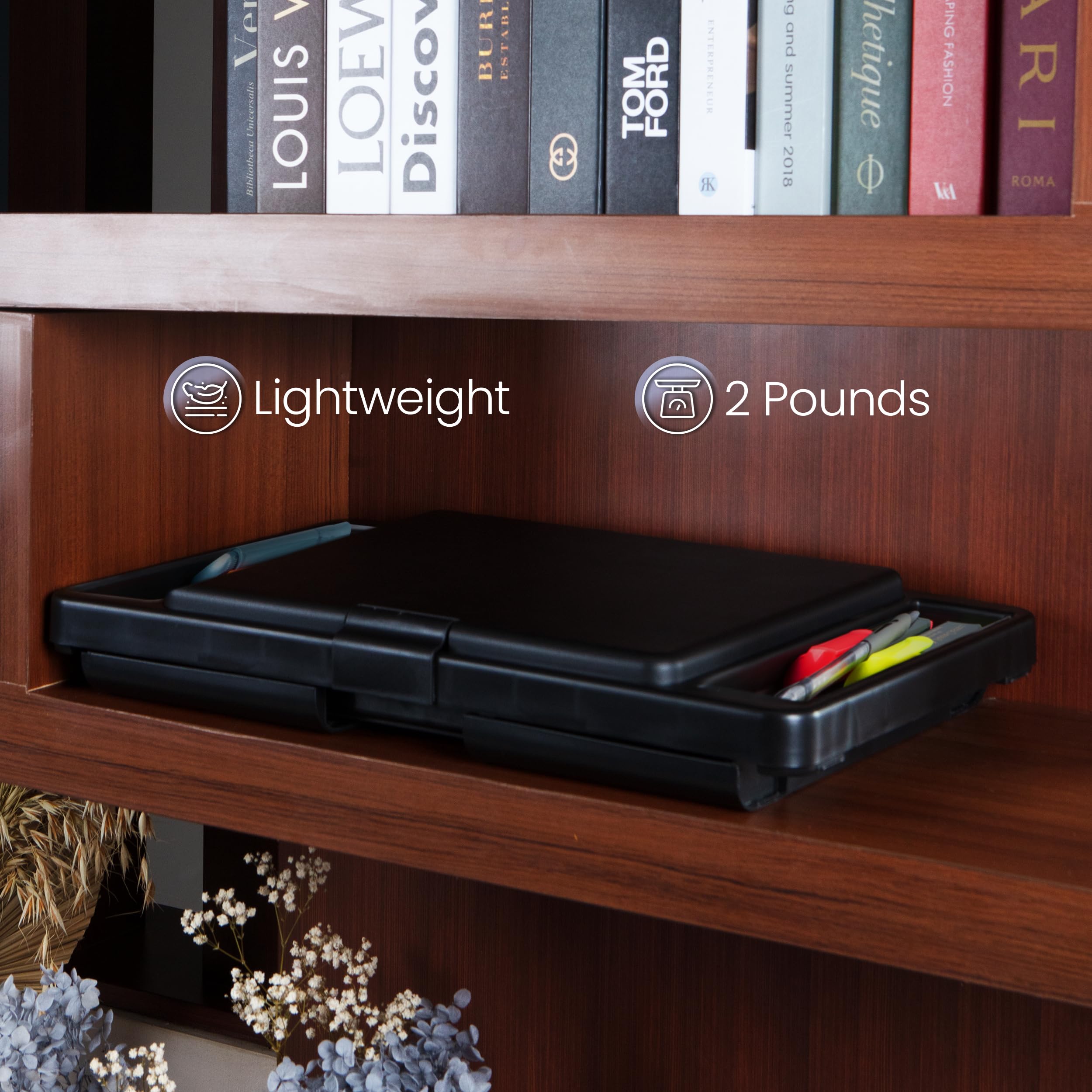 Foldable Lap Desk with Storage Pocket - Portable Travel Laptop Table for Teens & Adults - Perfect for Work, Study, Gaming & Breakfast in Bed - Small Black Lightweight Design