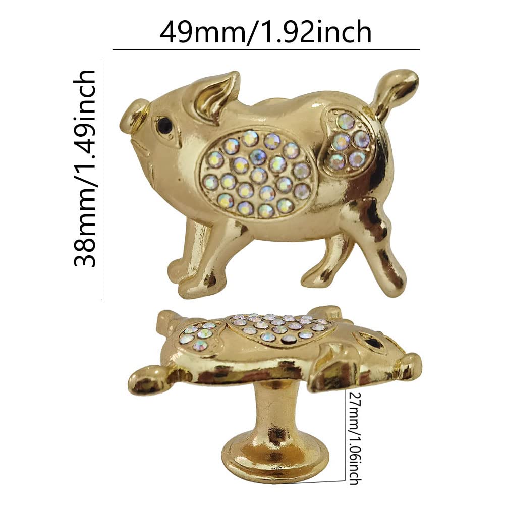 Brandname 3-Pack Cute Pig Knob Handles - Gold Cabinet Pulls for Wardrobes, Closets, Dressers, Bedside Tables & Kids Room Furniture - Decorative Animal-Shaped Drawer Handles for Kitchen, Bedroom & Nursery Decor