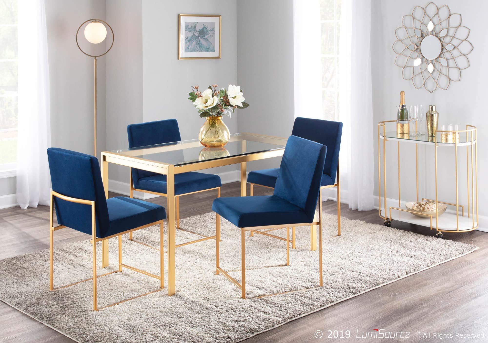 LumiSource High Back Fuji Dining Chair Set of 2 - Modern Upholstered Kitchen Chairs for Dining Table - Comfortable Contemporary Seating for Home, Restaurant & Office Use
