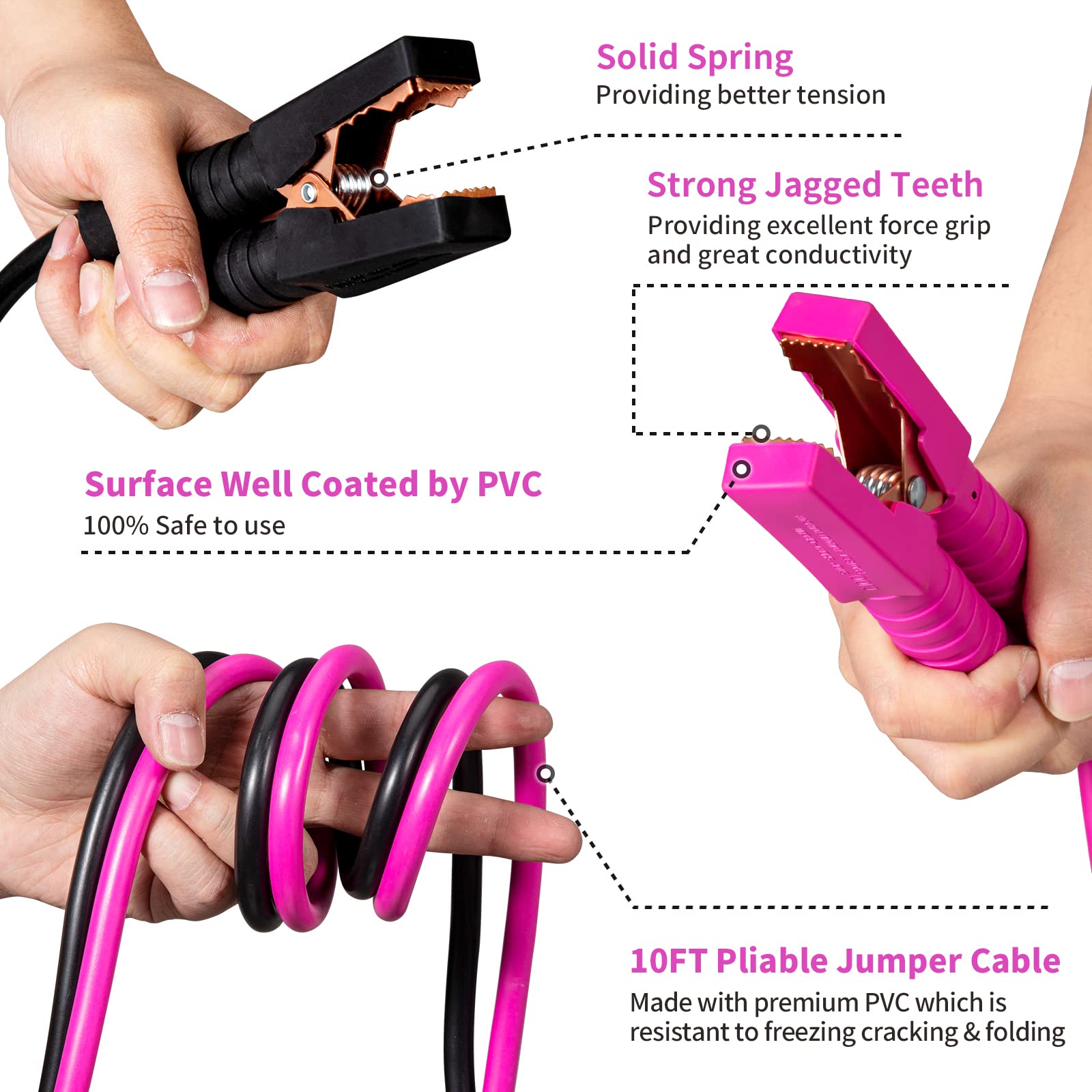 Pink Car Emergency Kit with Jumper Cables & Safety Hammer - Roadside Assistance Essentials for Women & Teen Girls | Perfect for Road Trips, Travel Safety & Vehicle Breakdowns