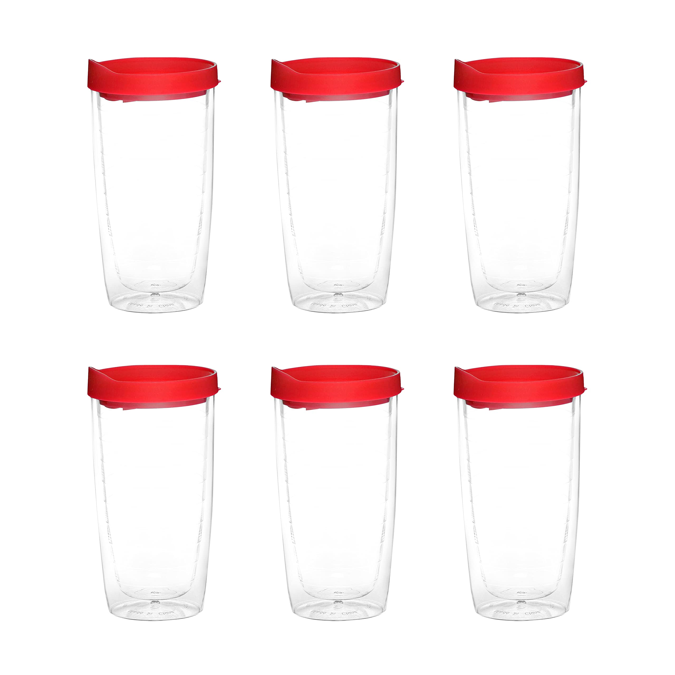 14 oz Double Wall Plastic Tumblers with Slide-Lock Lid - 6 Pack Insulated Travel Coffee Cups (Red) - Perfect for Hot/Cold Beverages, Office, Camping & Road Trips