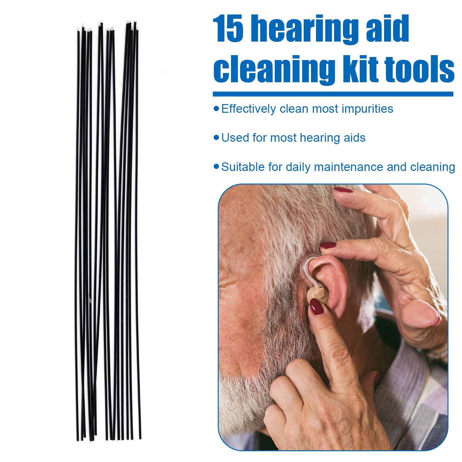 15pcs Hearing Aid Pipe Cleaners - Premium Hearing Amplifier Cleaning Tools & Accessories for Hearing Aid Users - Perfect for Daily Maintenance & Travel Use