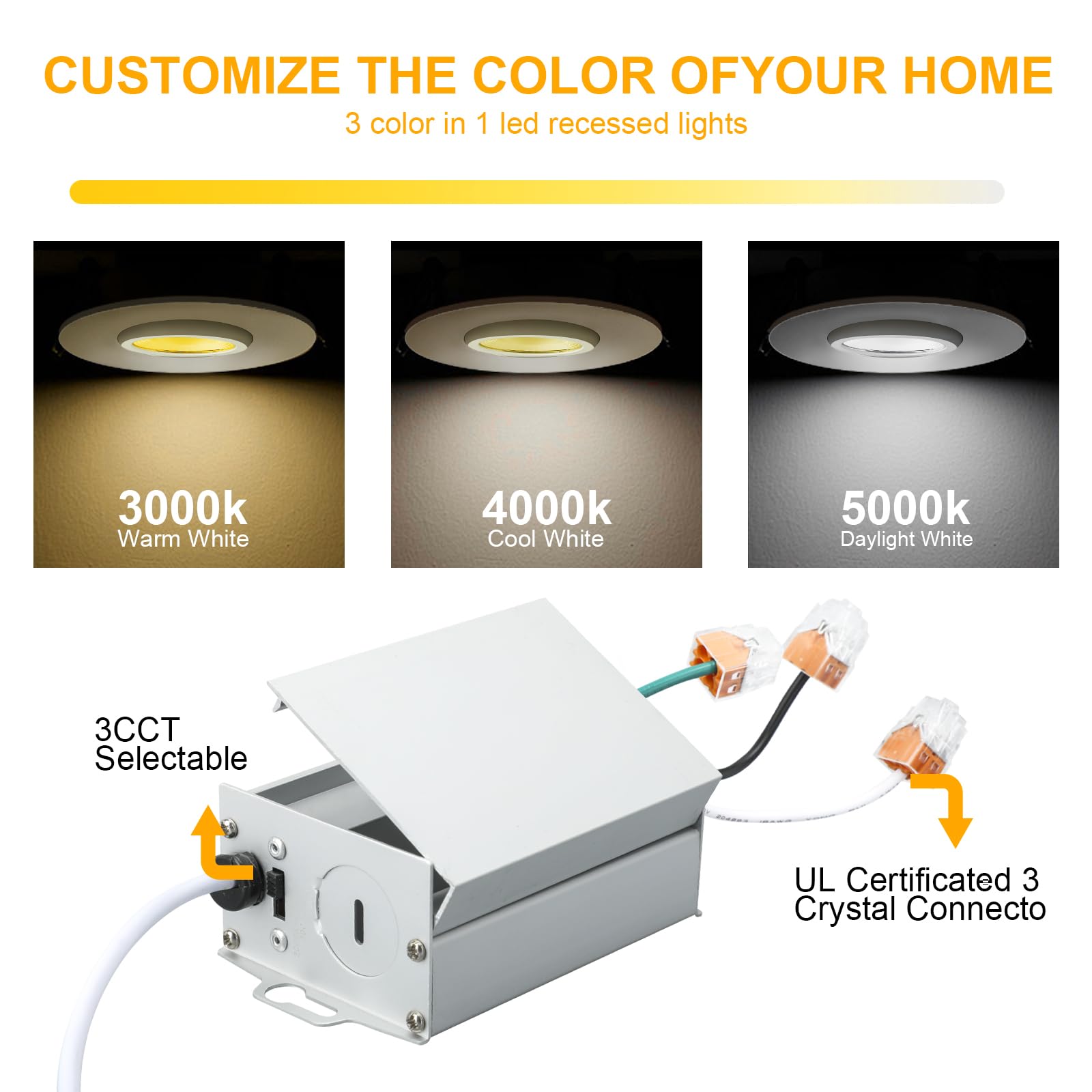 8 Pack 3 Inch Gimbal LED Recessed Light 10W - 3 Color Temperature Adjustable (3000K/4000K/5000K) - Waterproof Downlight for Shower, Living Room, Bedroom - Perfect for Home Lighting, Bathroom Vanity & Kitchen Ceiling
