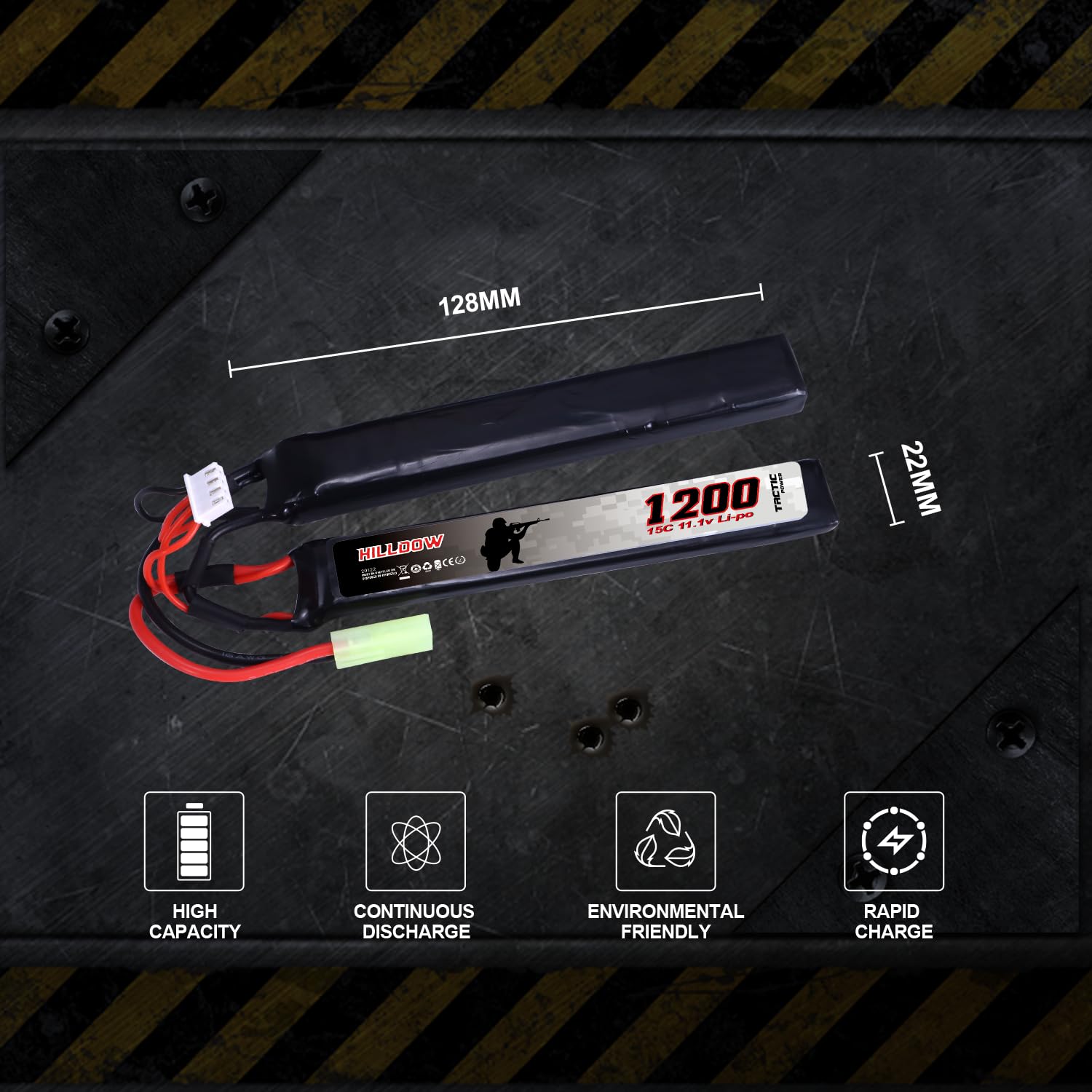 Hilldow 11.1V 1200mAh Airsoft Battery with Mini TMY Plug for Airsoft Guns & Rifles - M25 Model for Enhanced Performance