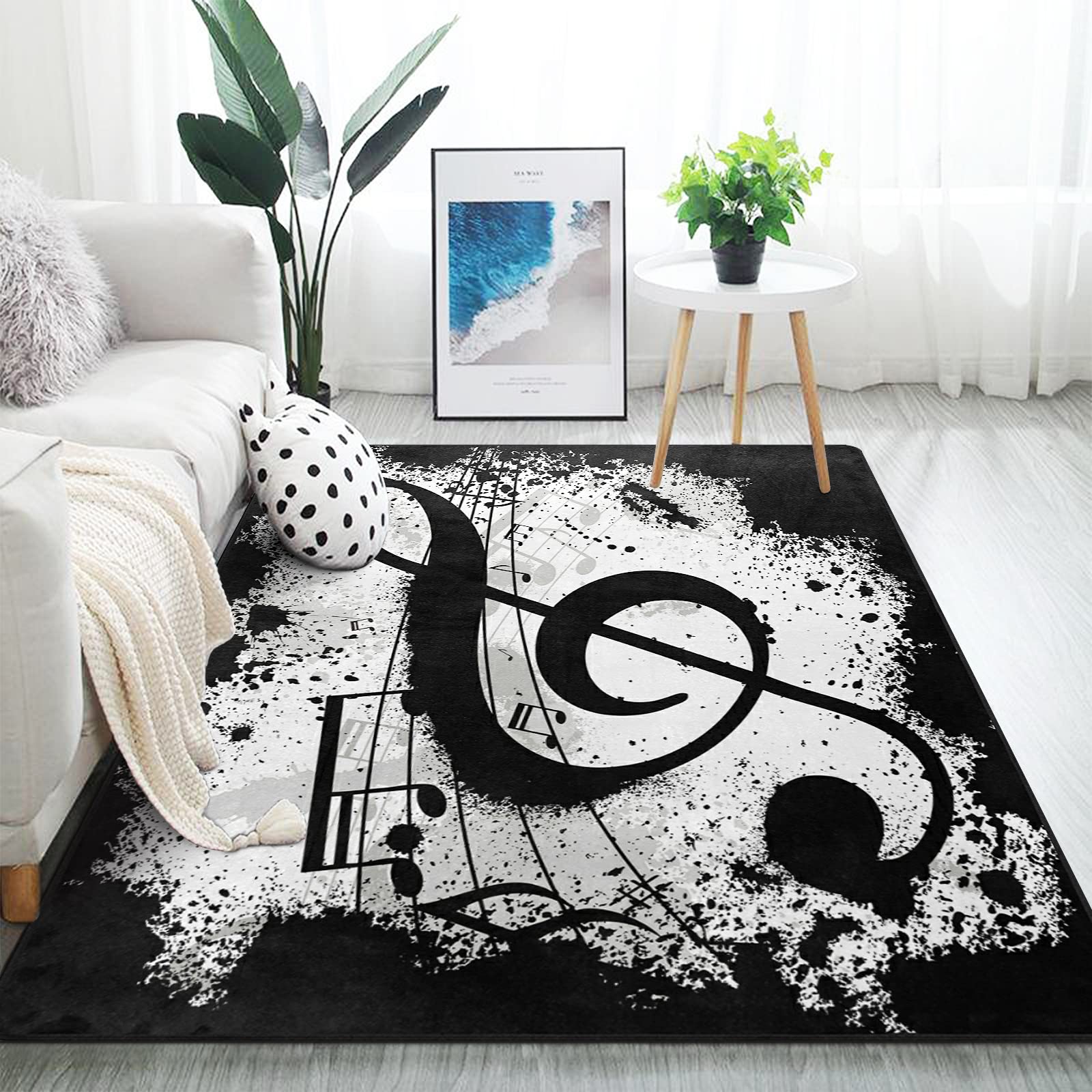 ALAZA Black Music Note Abstract Area Rug 7' x 5' - Soft Non-Slip Living Room & Bedroom Carpet for Home Decor, Dorm, Office | Perfect for Modern Spaces & Music Lovers