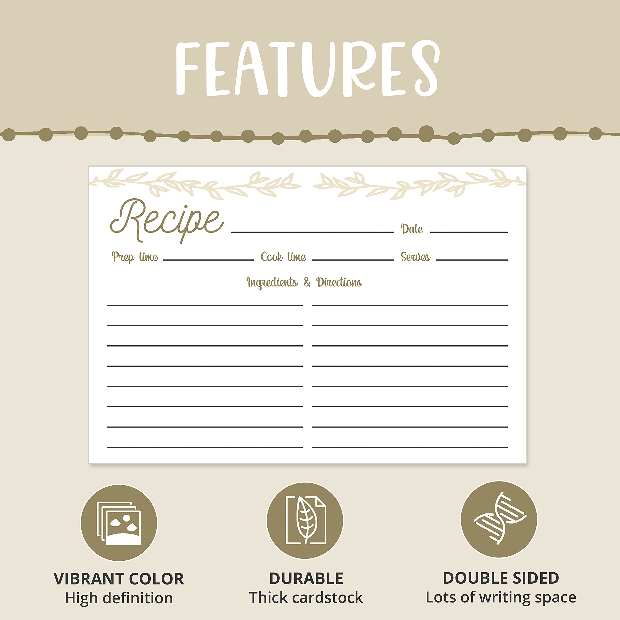 Rustic Recipe Cards 4x6 Inches (50 Pack) - Double Sided Index Cards with Floral Design for Kitchen, Cooking & Meal Planning - Perfect for Handwritten Recipes & Gift Giving