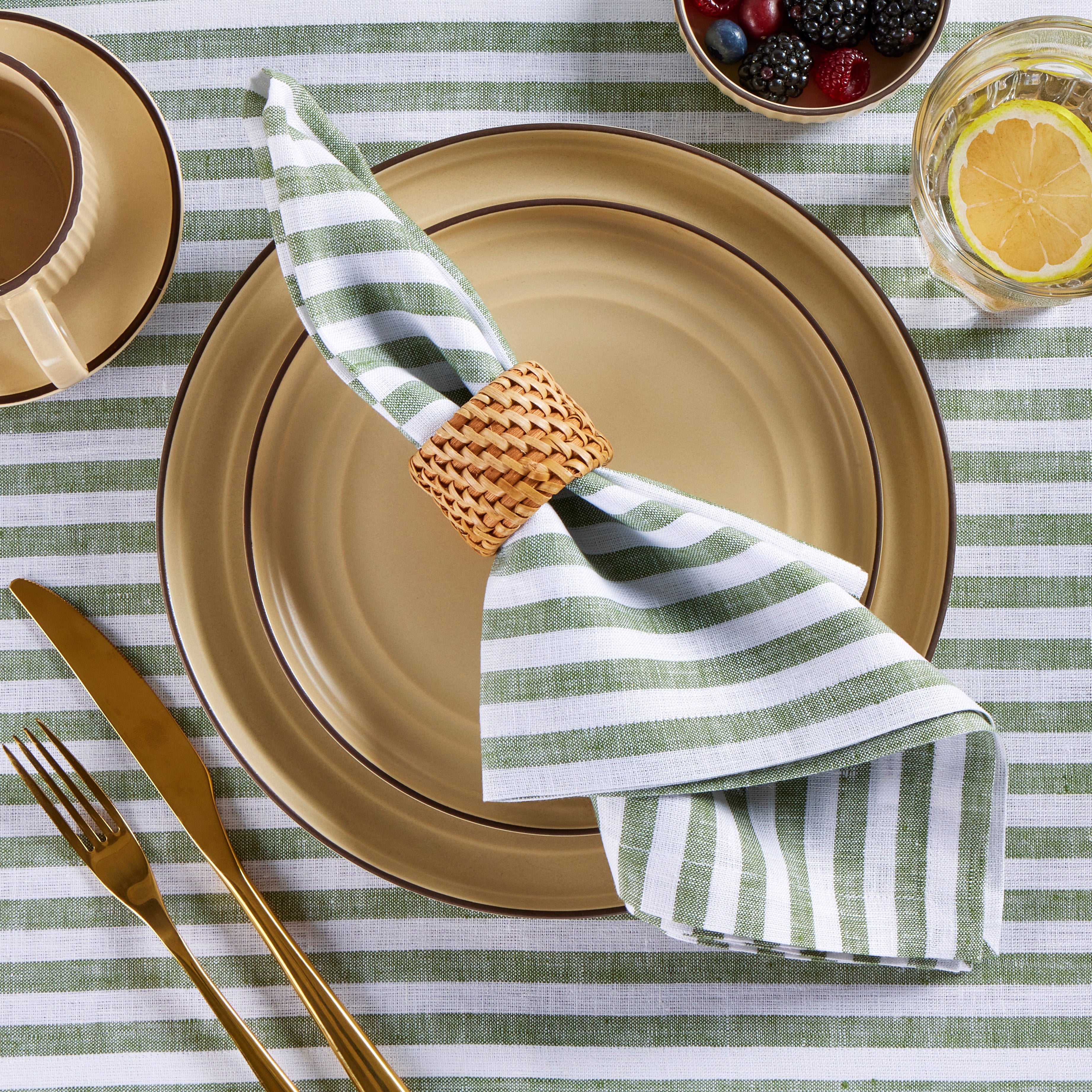 Amalfi Stripe Cotton Napkins Set of 12 - Premium Dinner Napkins for Formal Dining, Parties & Holiday Table Decor - Elegant Italian-Inspired Table Linens