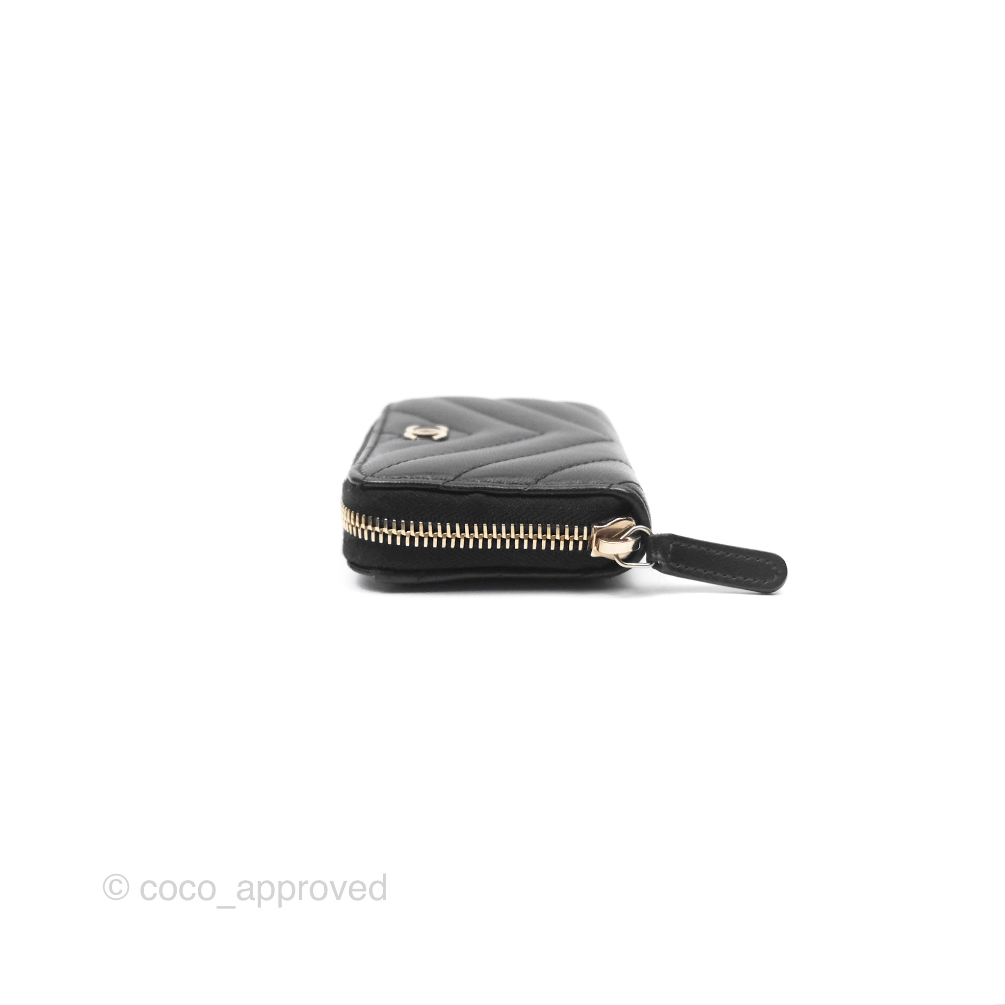 Chanel Chevron Zipped Coin Purse - Black Lambskin with Gold Hardware | Luxury Small Wallet for Women | Perfect for Parties, Travel & Everyday Use