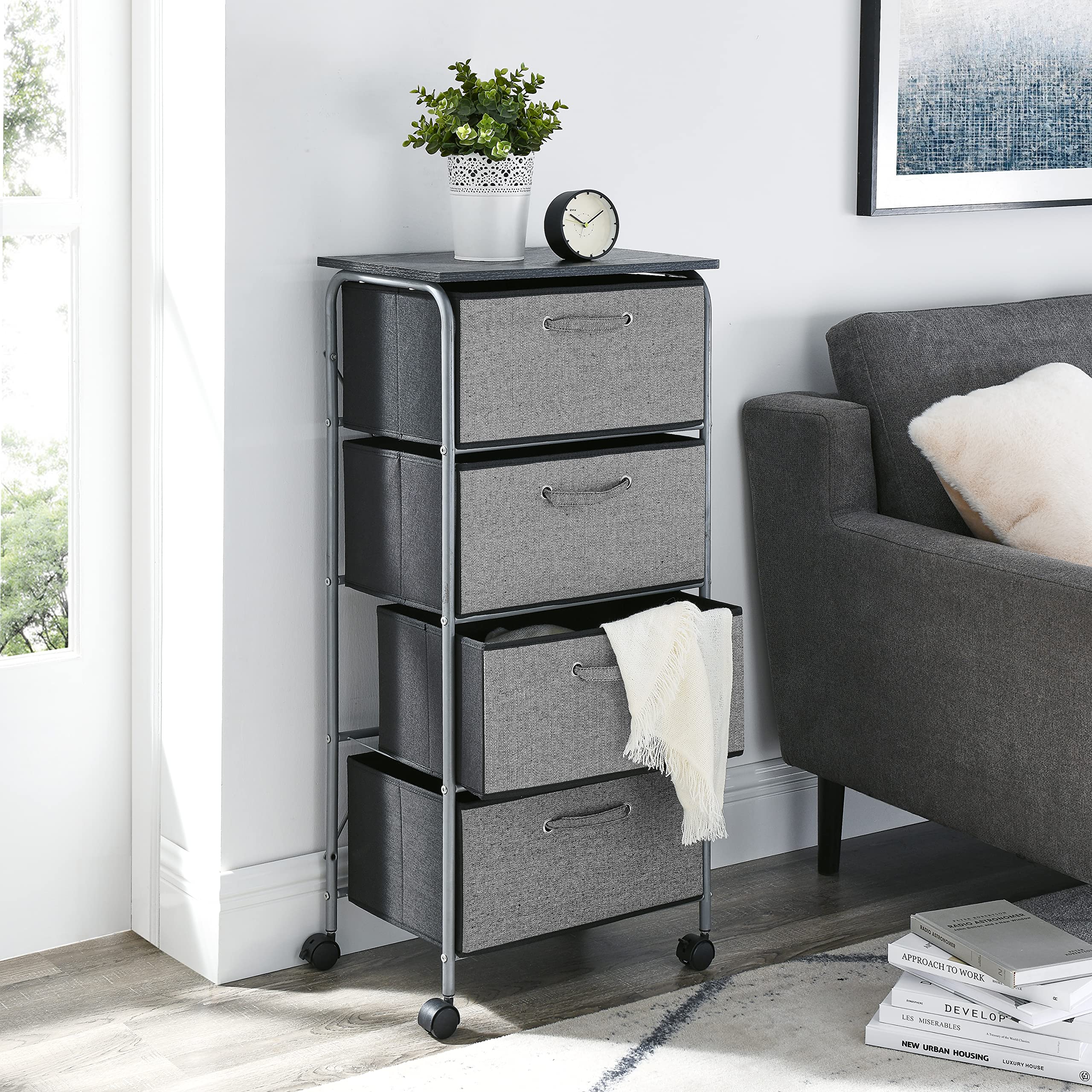 NICAE Modern 6-Drawer Fabric Dresser Storage Tower with MDF Top - 18