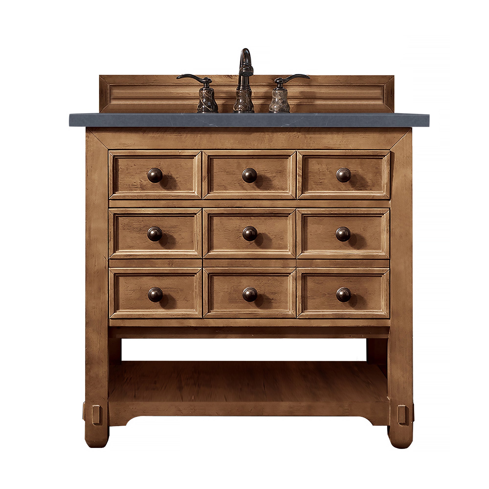 Malibu 36 Inch Single Bathroom Vanity with Honey Alder Wood & 3CM Charcoal Soapstone Quartz Top - Perfect for Modern Master Bathrooms & Powder Rooms