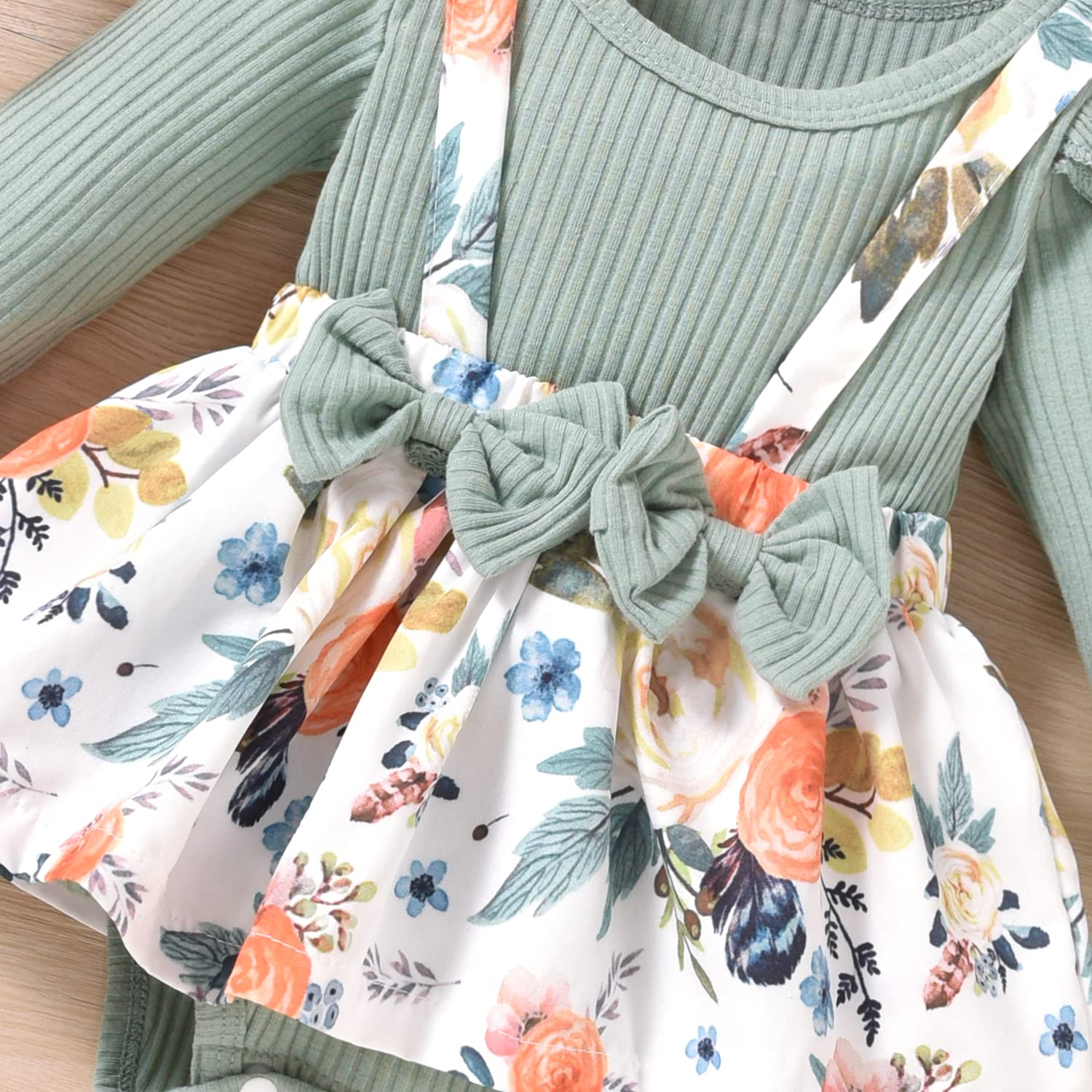 Unutiylo Preemie Newborn Baby Girl Clothes - Cute Ruffle Long Sleeve Romper Jumpsuit with Suspenders | Fall & Winter Outfits for Photoshoots, Holidays & Special Occasions