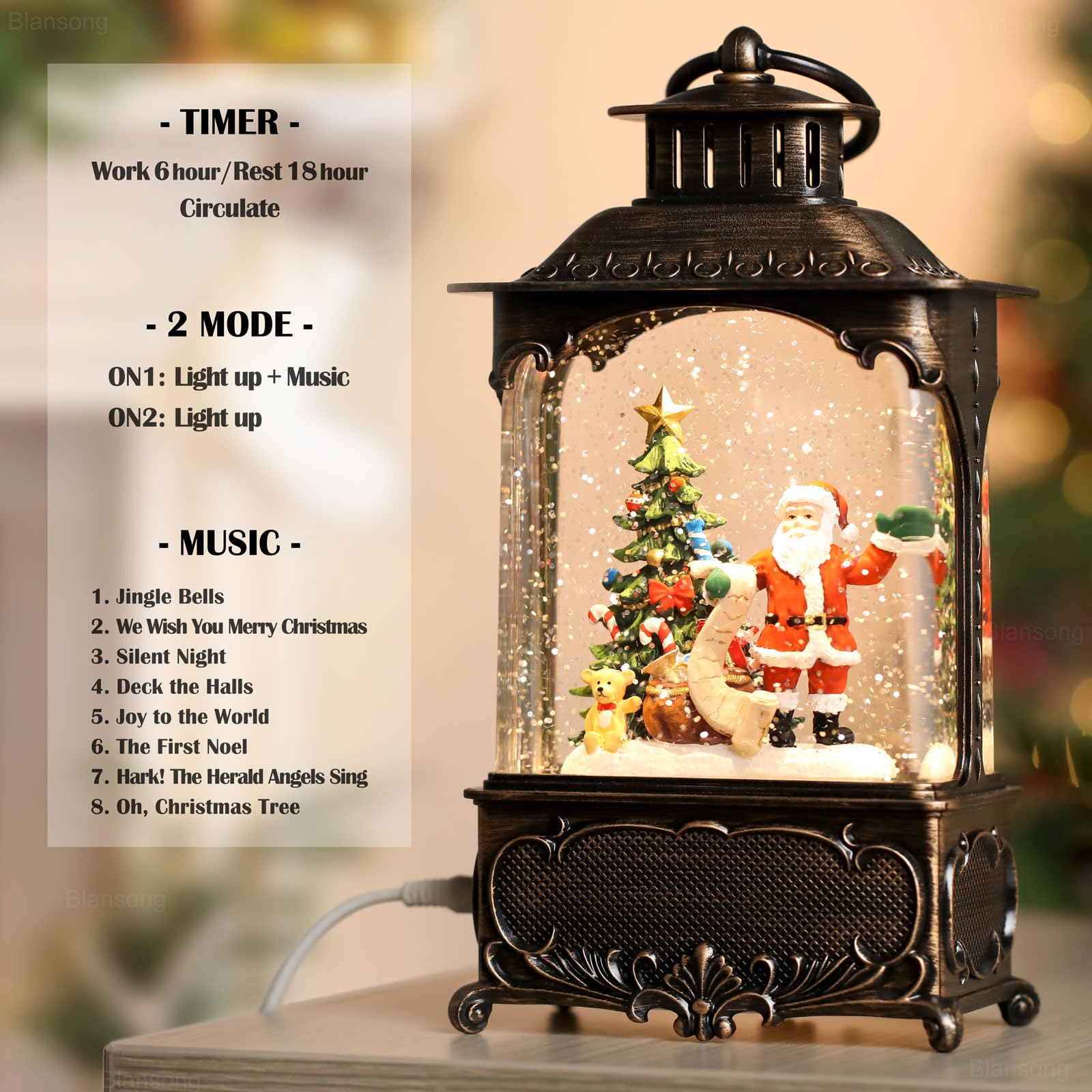 10.2 Inch Christmas Snow Globe Lantern with Timer - USB & Battery Powered Santa Decoration for Home, Office, Party | Perfect for Holiday Decor, Gift Giving & Winter Tabletop Displays