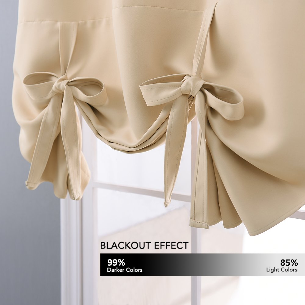 NICETOWN 45 Inch Short Curtains for Small Windows - Biscotti Beige Roll Up Tie Up Shades for Bathroom, Kitchen & Glass Door (1 Panel, 34