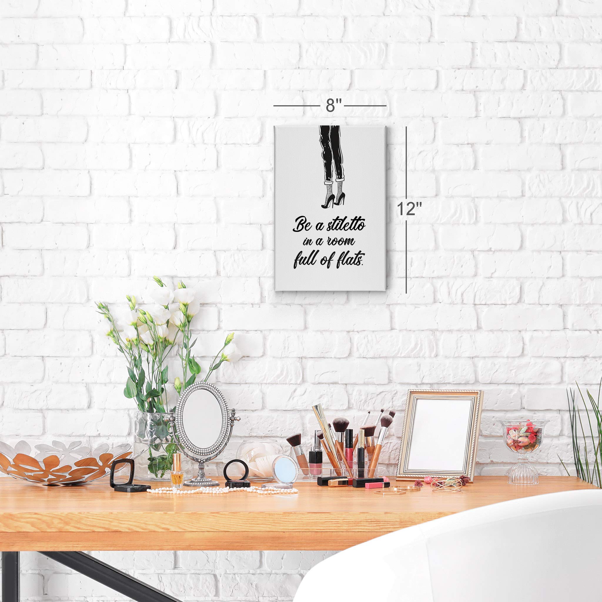 Be a Stiletto in a Room Full of Flats - Black High Heels Sketch Glam Fashion Canvas Print Wall Art (36x24 inches) | Ready to Hang Decor for Bathroom, Girls Room, Women's Dorm, Bedroom & Living Room | Chic Fashion Illustration for Home & Office