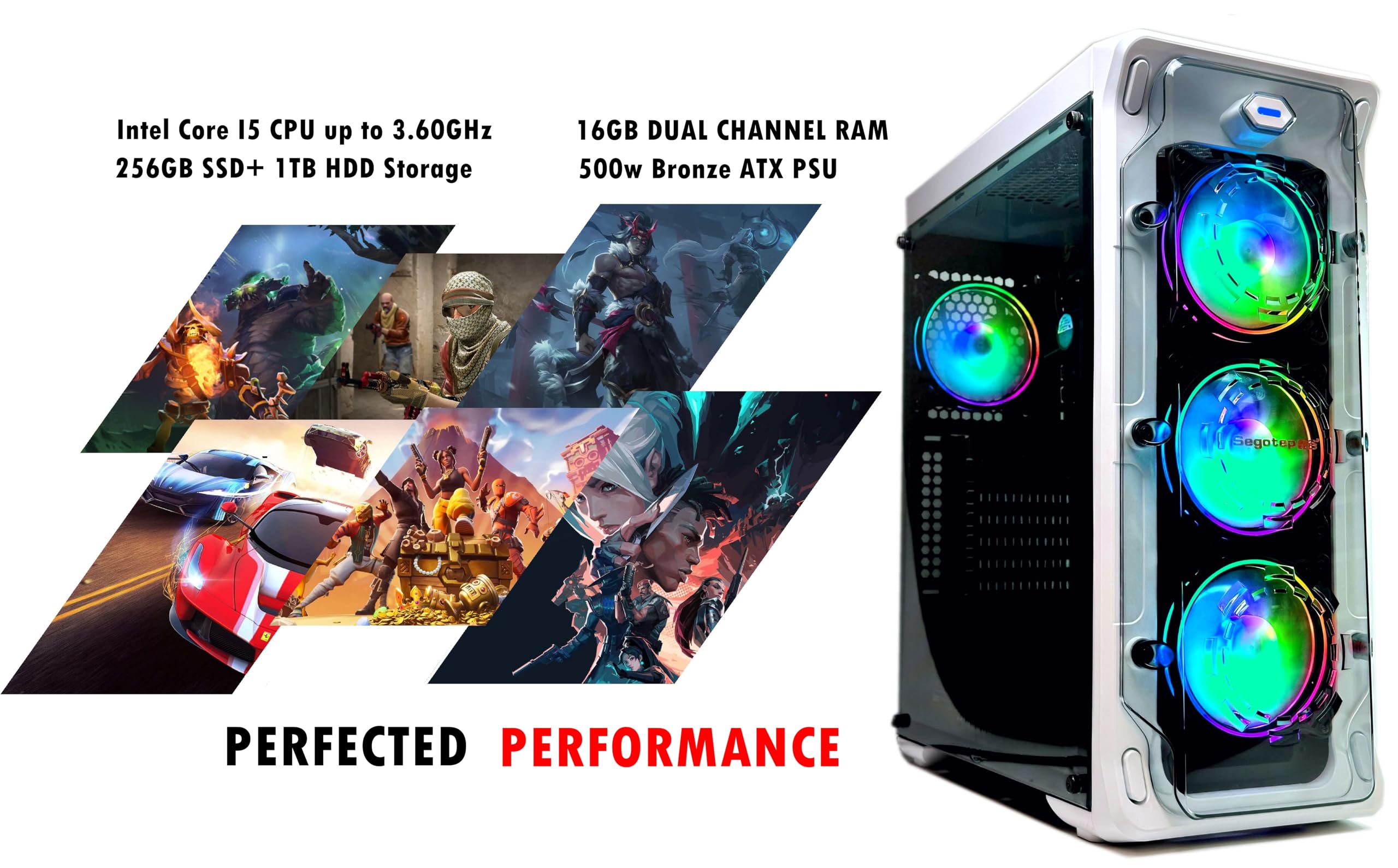 ABYS LUXS Prebuilt Gaming PC - Intel Core i5 3.40GHz, 16GB RAM, 2GB GPU, 256GB SSD + 1TB HDD, Windows 10 Pro - Perfect for Gaming, Graphic Design & Video Editing - Ideal for Esports, Streaming & Creative Workstations