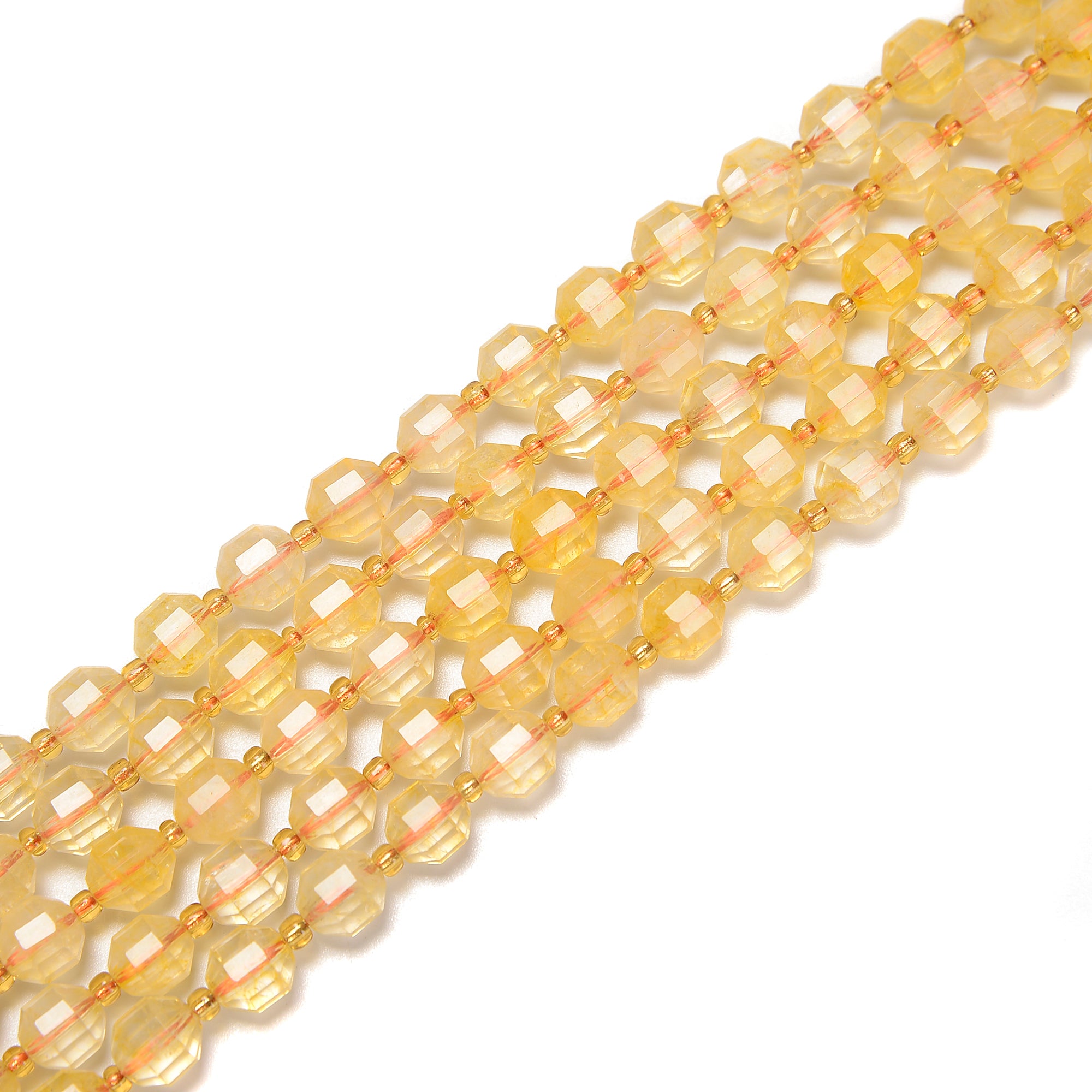 Natural Citrine Gemstone Prism Cut Faceted Round Beads - 6mm 8mm 10mm Sizes - 15.5 Inch Strand for Jewelry Making, DIY Bracelets, Necklaces & Craft Projects