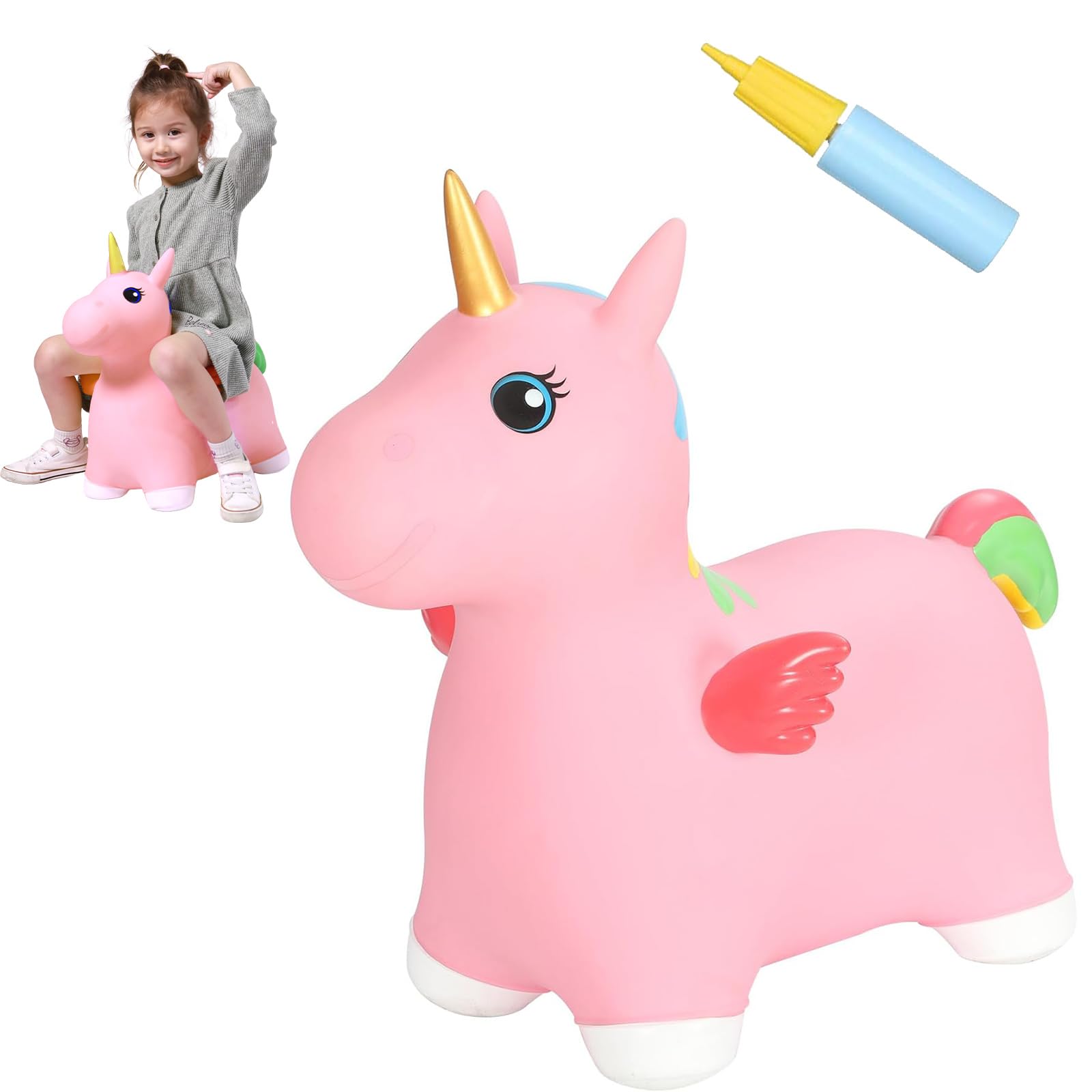 INPANY Unicorn Bouncy Horse Toy - Inflatable Hopping Ride-On for Toddlers 2-4 Years | Indoor/Outdoor Bouncer for Boys & Girls | Perfect Birthday Gift for Kids | Great for Playtime, Exercise & Backyard Fun