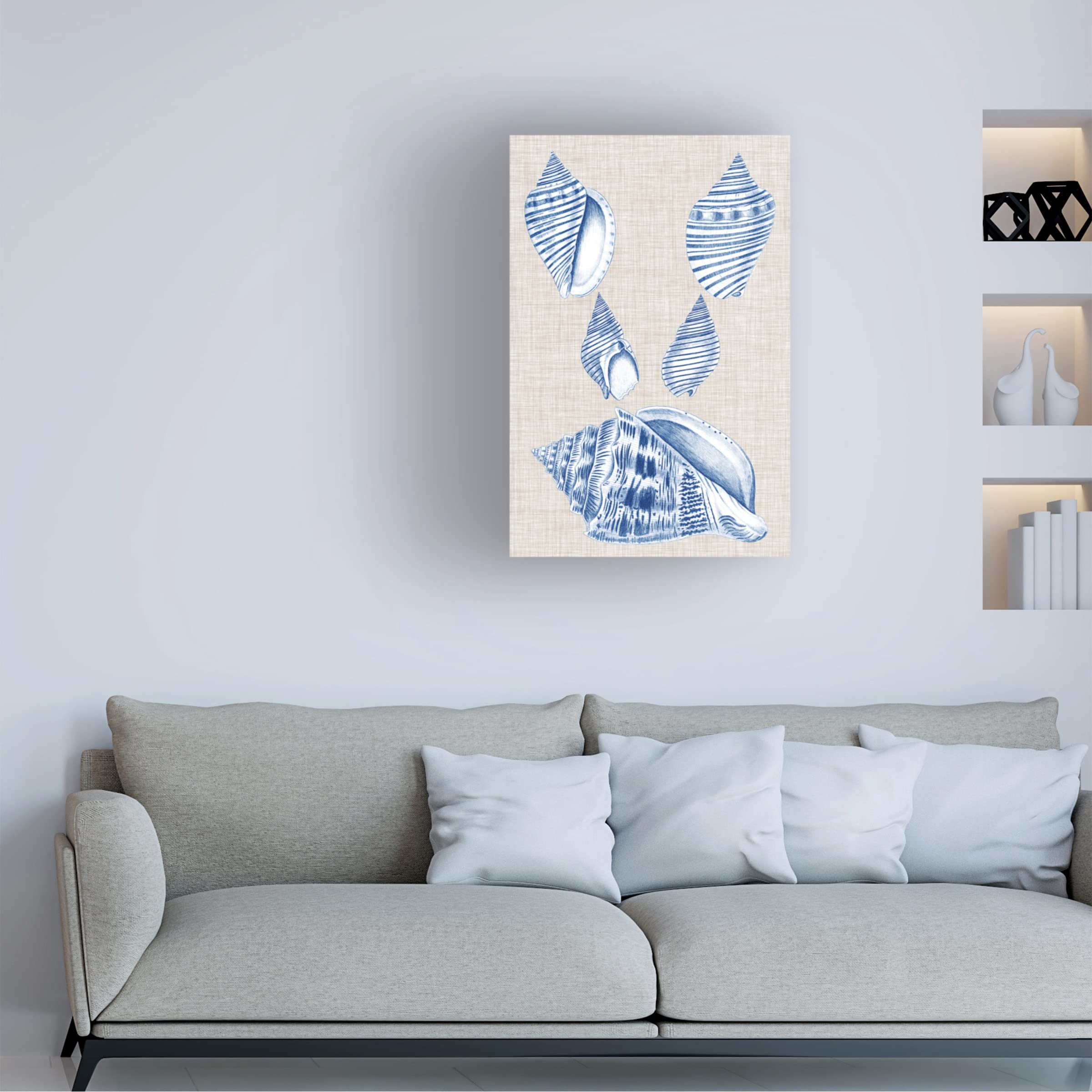 Trademark Fine Art 'Navy And Linen Shells III' Canvas Wall Art Print by Vision Studio - Coastal Beach Home Decor for Living Room, Bedroom & Office