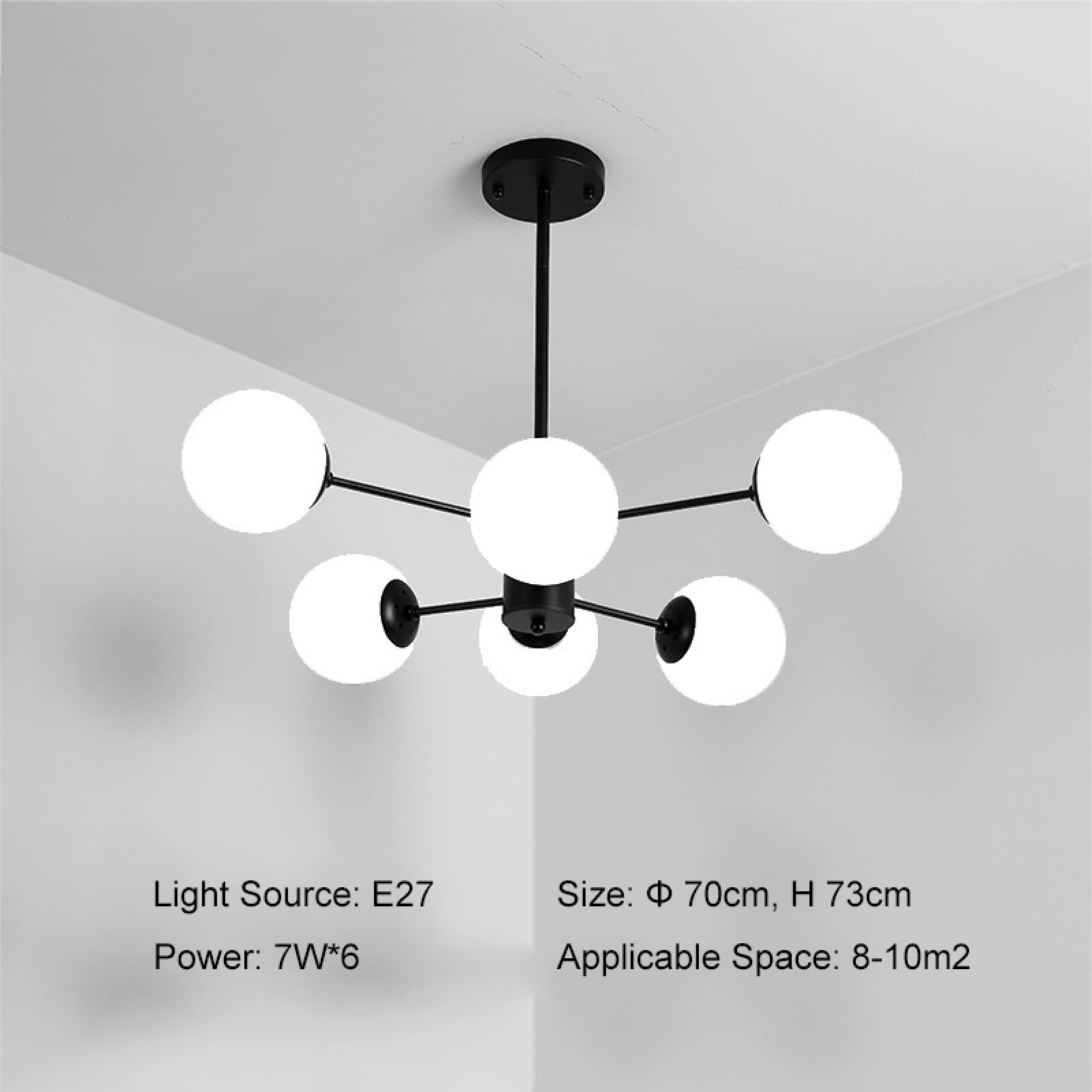 Modern LED Sputnik Chandelier - 6 Head Black & Warm Light Molecular Pendant Lamp for Living Room, Bedroom, Restaurant | Postmodern Nordic Style Ceiling Light for Home & Commercial Spaces