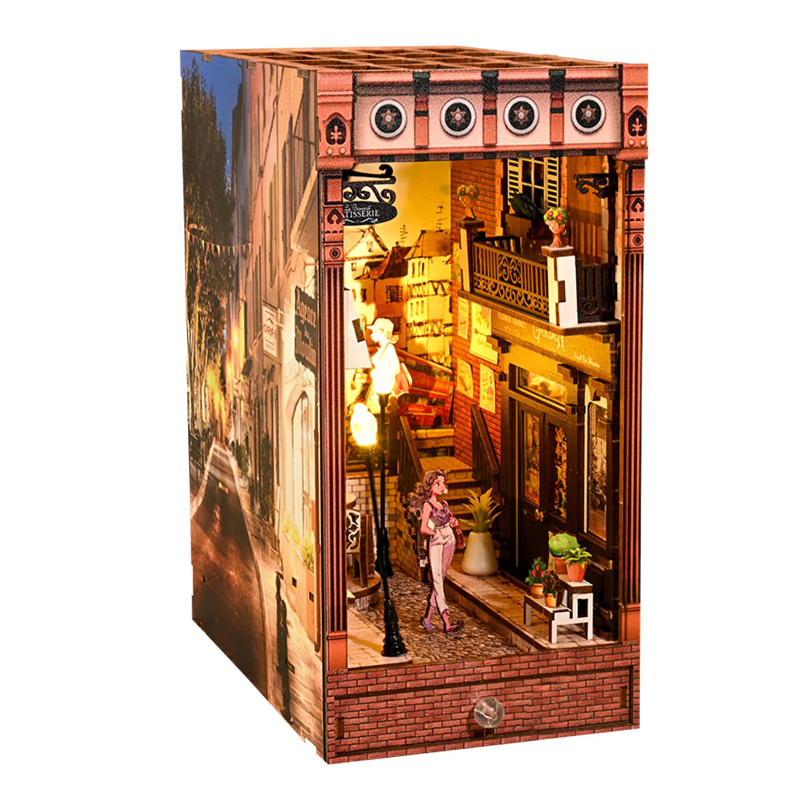 DIY Book Corner Building Kit - Miniature Wooden 3D Puzzle for Dollhouse, Bookshelf Model with LED Lights | Creative Home Decor, Gift for Book Lovers & Craft Enthusiasts | Perfect for Miniature Displays, Room Decor & Educational STEM Projects