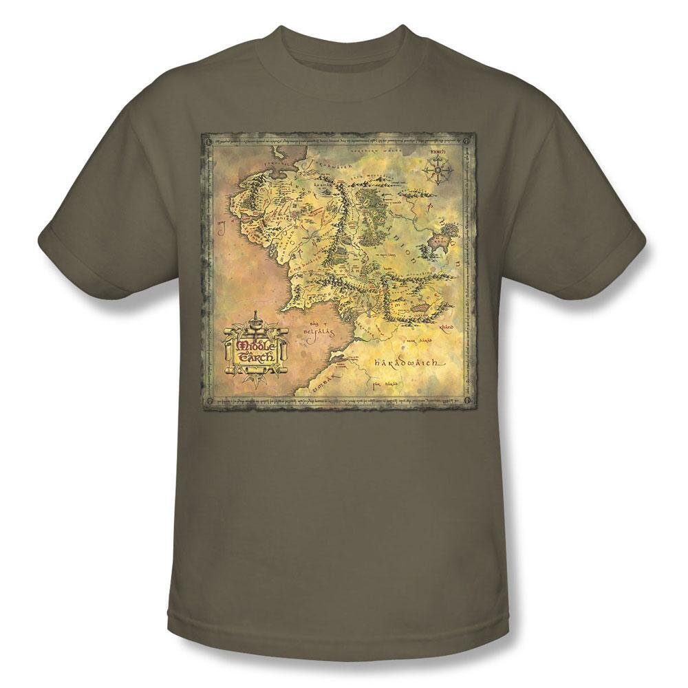 Warner Bros. Men's Lord of The Rings Middle-Earth Map Graphic T-Shirt - Small Size, Green - Perfect for LOTR Fans, Cosplay & Fantasy Themed Outfits