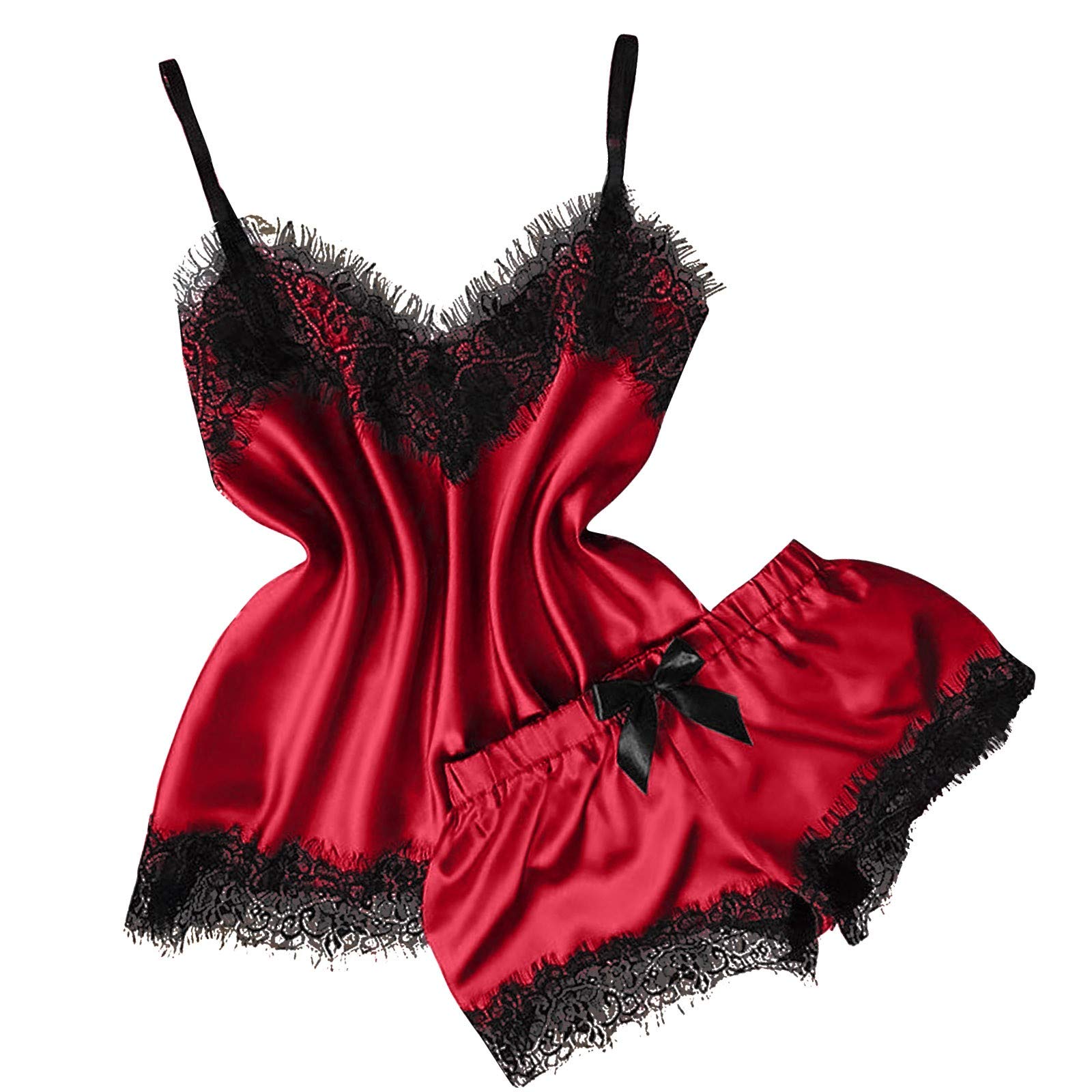 Sexy Lace Pajama Set for Women - V-Neck Camisole with Bow Tie & Shorts | Comfortable Sleepwear for Bedtime, Romantic Nights & Lingerie Outfits