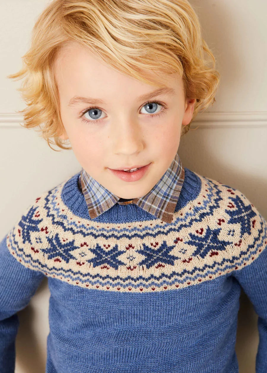 Classic Blue Fair Isle Knit Sweater for Kids (18 Months to 10 Years) - Cozy Winter Wear for School & Outdoor Activities