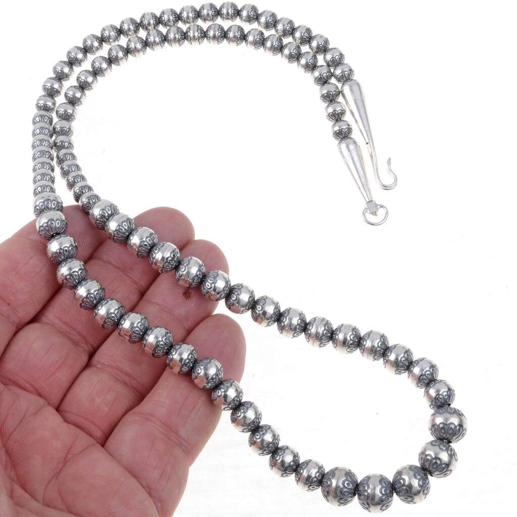 Navajo Desert Pearl Necklace - Handmade Graduated Silver Bead Strand for Women | Southwest Style Jewelry for Boho Fashion, Wedding & Special Occasions