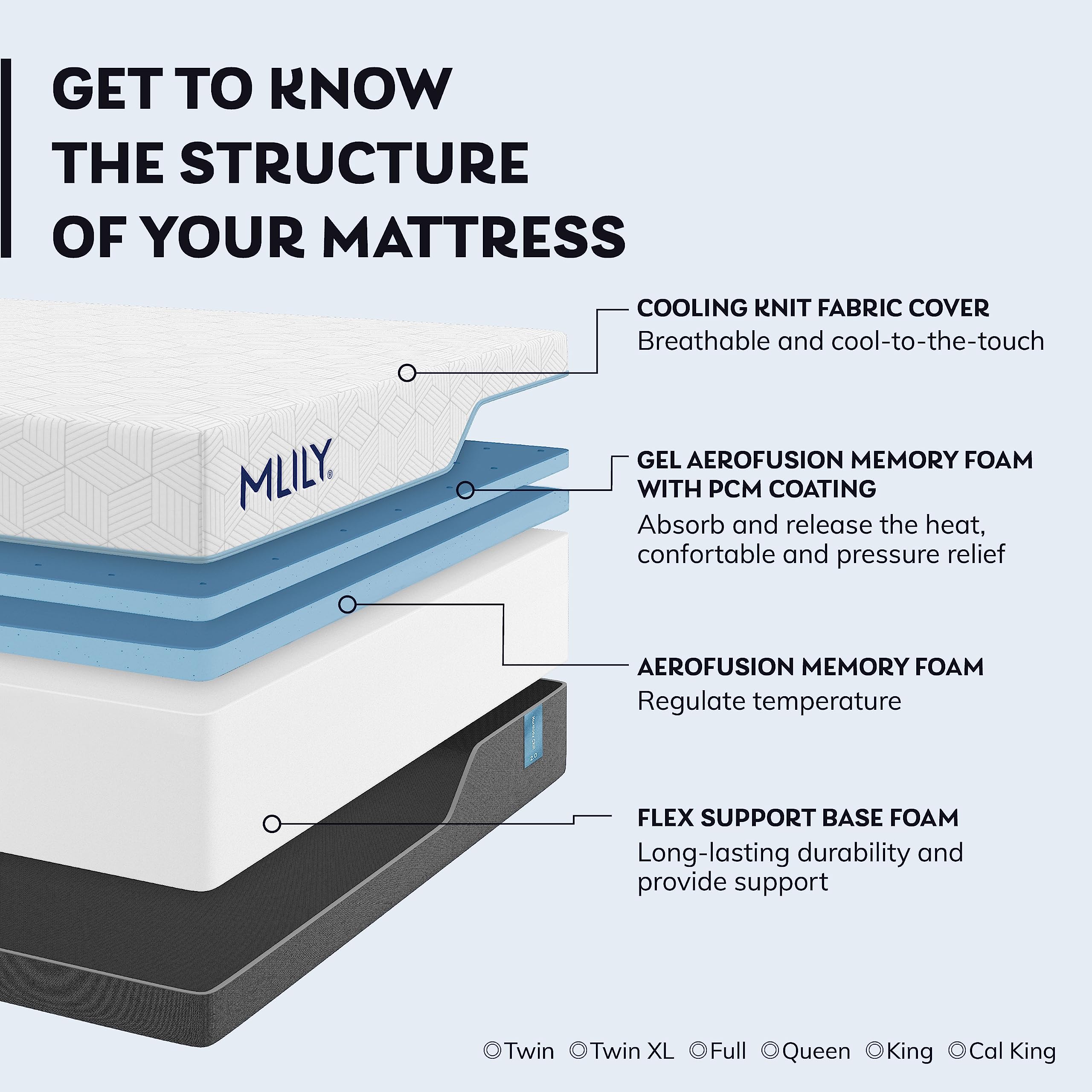 MLILY 13 Inch Twin XL Gel Memory Foam Mattress in a Box - Medium Firm with PCM Cooling Technology, CertiPUR-US Certified, Made in USA (80