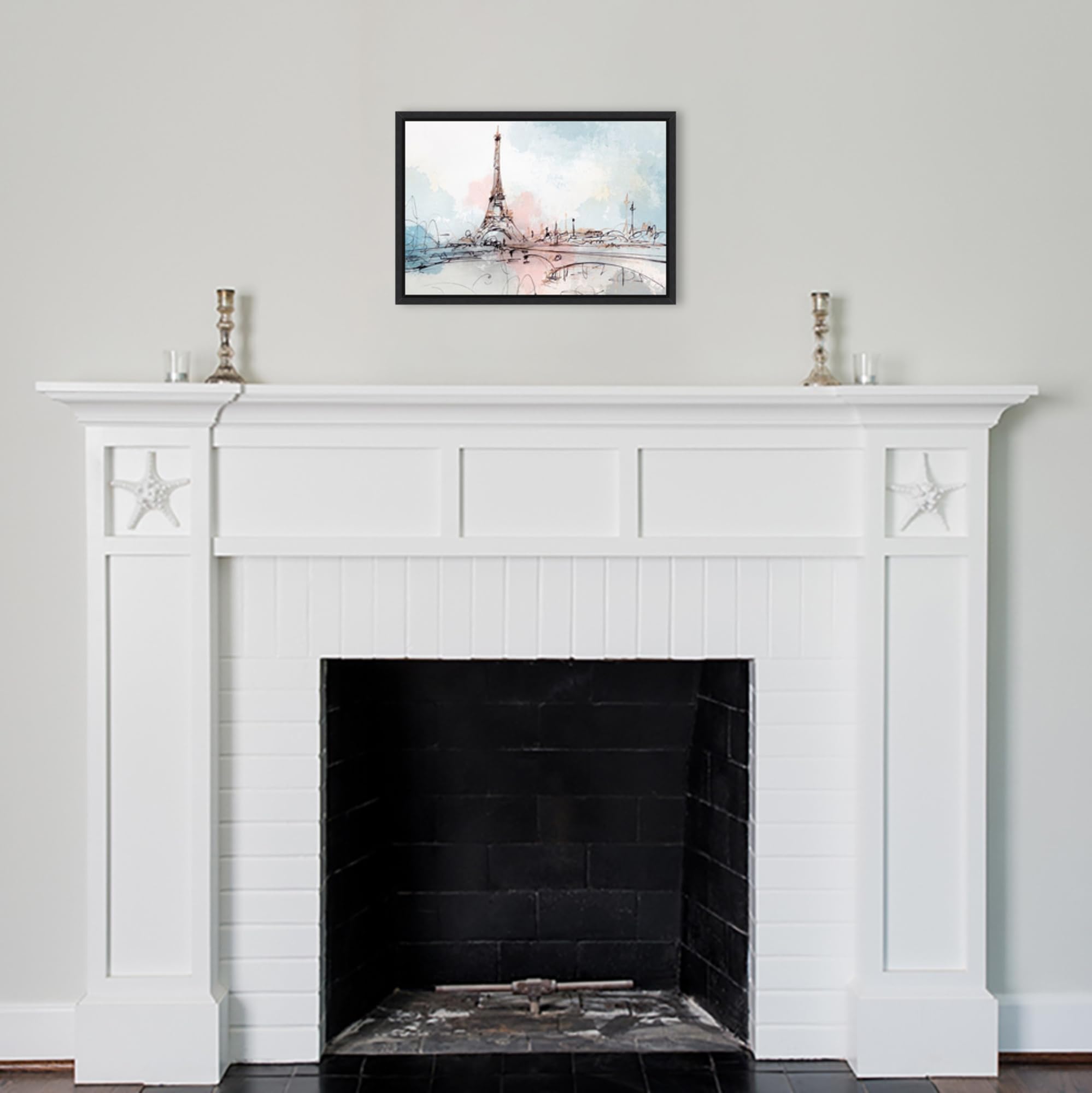 Amanti Art Framed Canvas Wall Art 16x23 - Blushing Paris Eiffel Tower by Isabelle Z, Abstract Modern Decor, Ready-to-Hang Painting for Living Room, Bedroom, Bathroom - Perfect for Home & Office Decor
