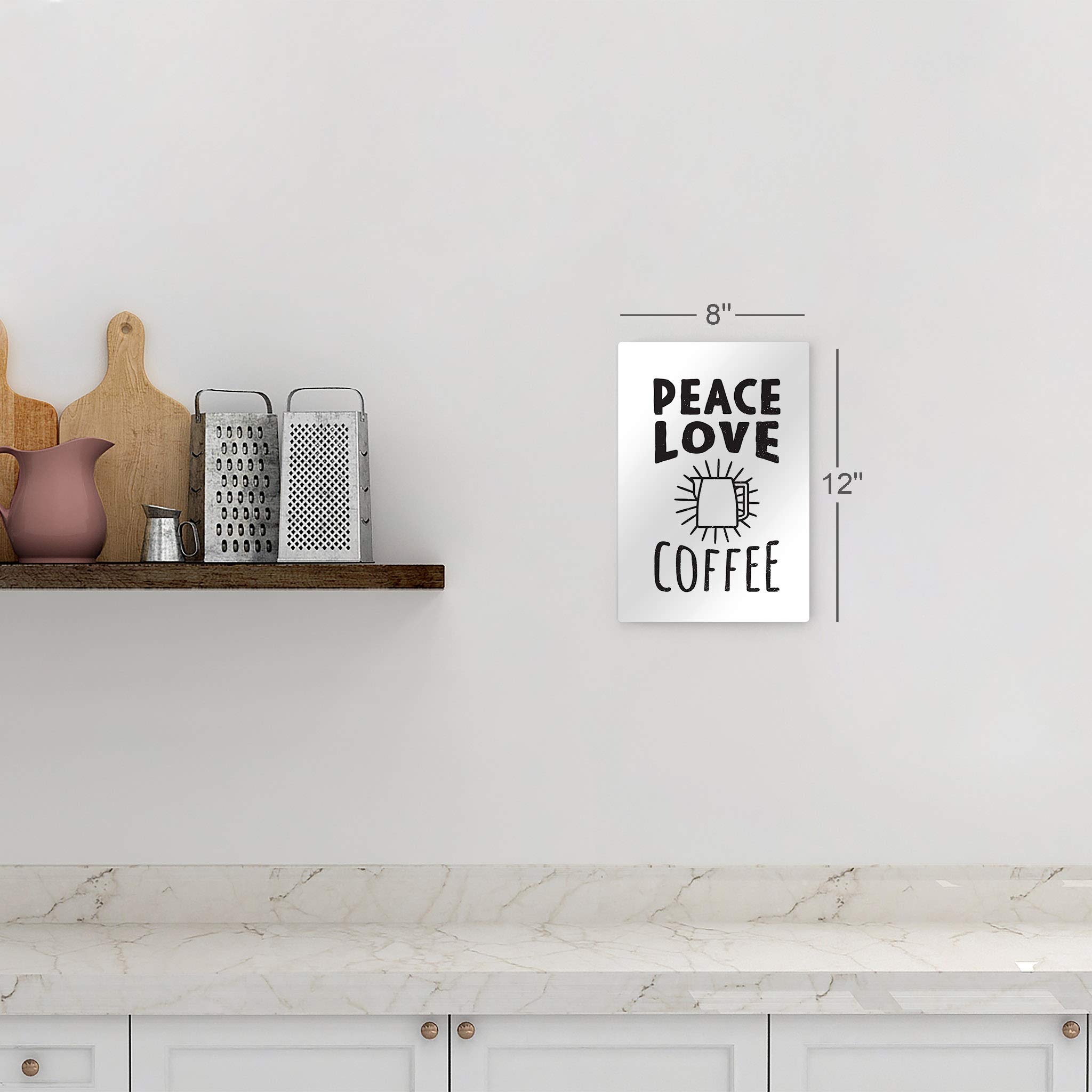 Smile Art Design Peace Love Coffee Black and White Metal Wall Art Print - Inspirational Coffee Sign for Kitchen, Farmhouse, Restaurant & Office Decor (40x30) - Perfect Gift for Coffee Lovers & Home Décor