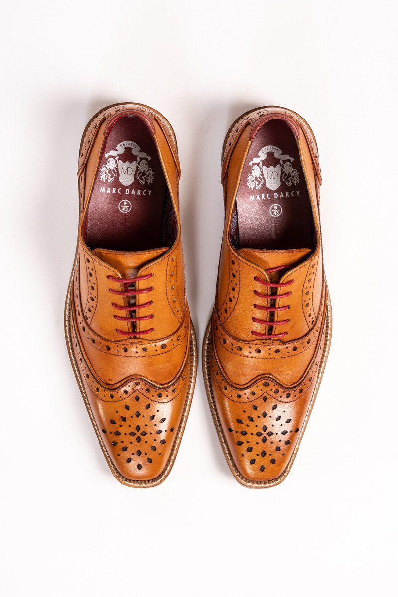 LARKIN Mid Tan Leather Brogue Shoes for Men | Classic Oxford Style Dress Shoes | Perfect for Business, Office & Formal Occasions