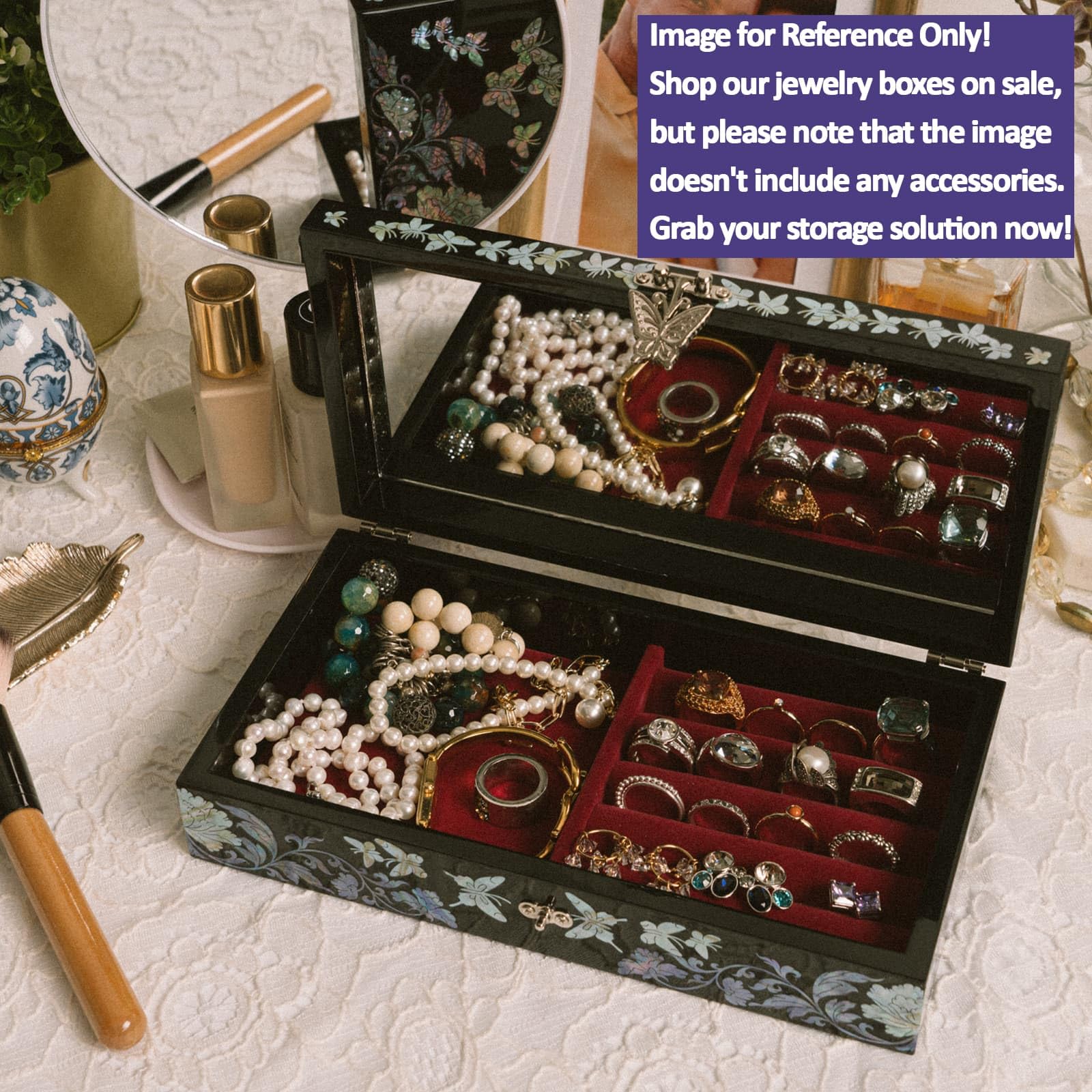 February Mountain Butterfly Pearl Jewelry Box with Removable Ring Tray - Elegant Gift for Women, Birthday, Anniversary & Valentine's Day | Perfect for Jewelry Storage & Display on Dresser or Vanity