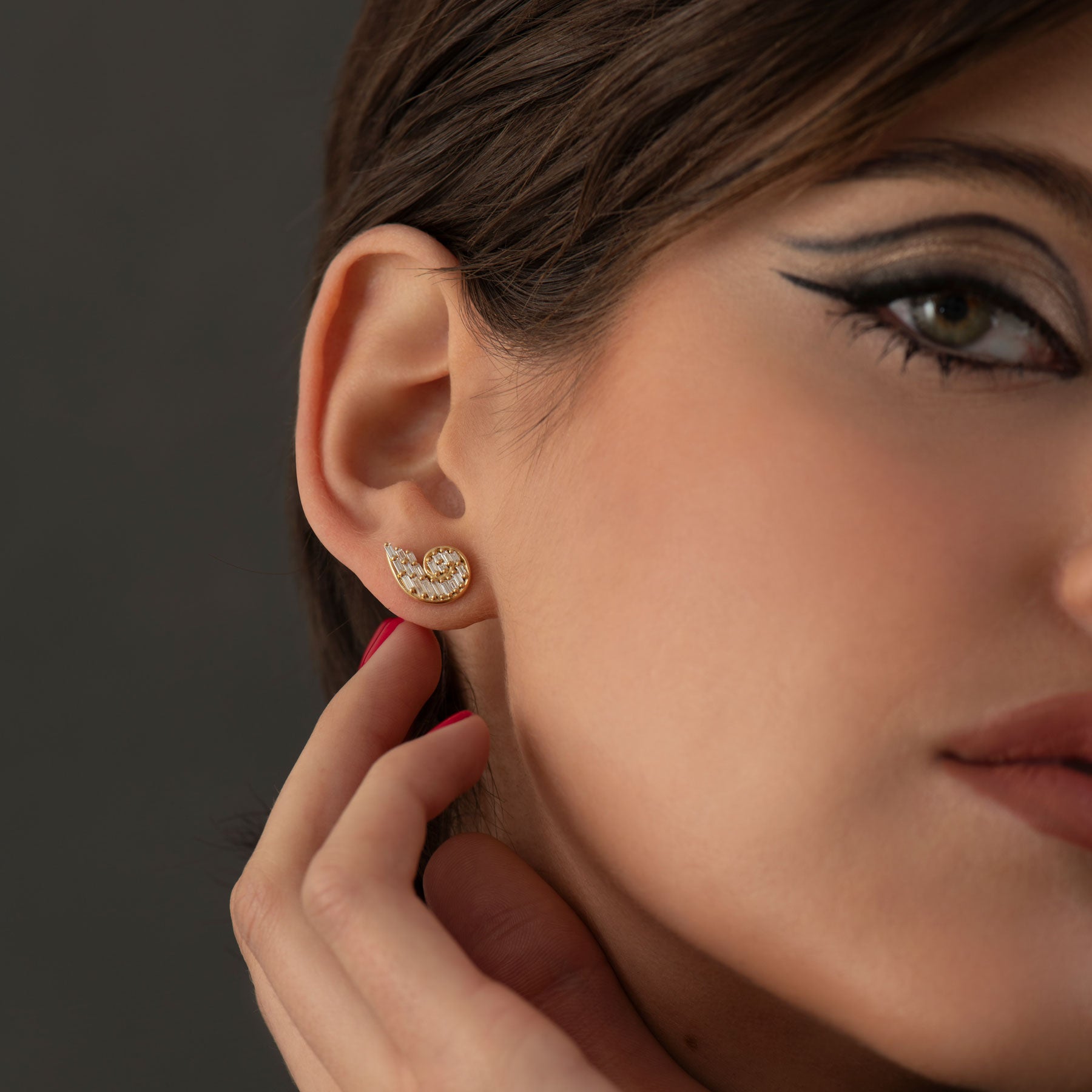 White Diamond Snail Post Earrings for Women - 14K Gold Plated Hypoallergenic Stud Earrings - Perfect for Weddings, Parties & Everyday Wear