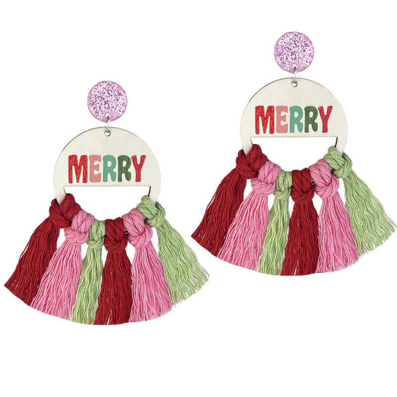Colorful Santa Claus Woven Tassel Drop Earrings HY1001 | Christmas Party Jewelry, Holiday Gift for Women, Festive Accessories for Xmas Celebration