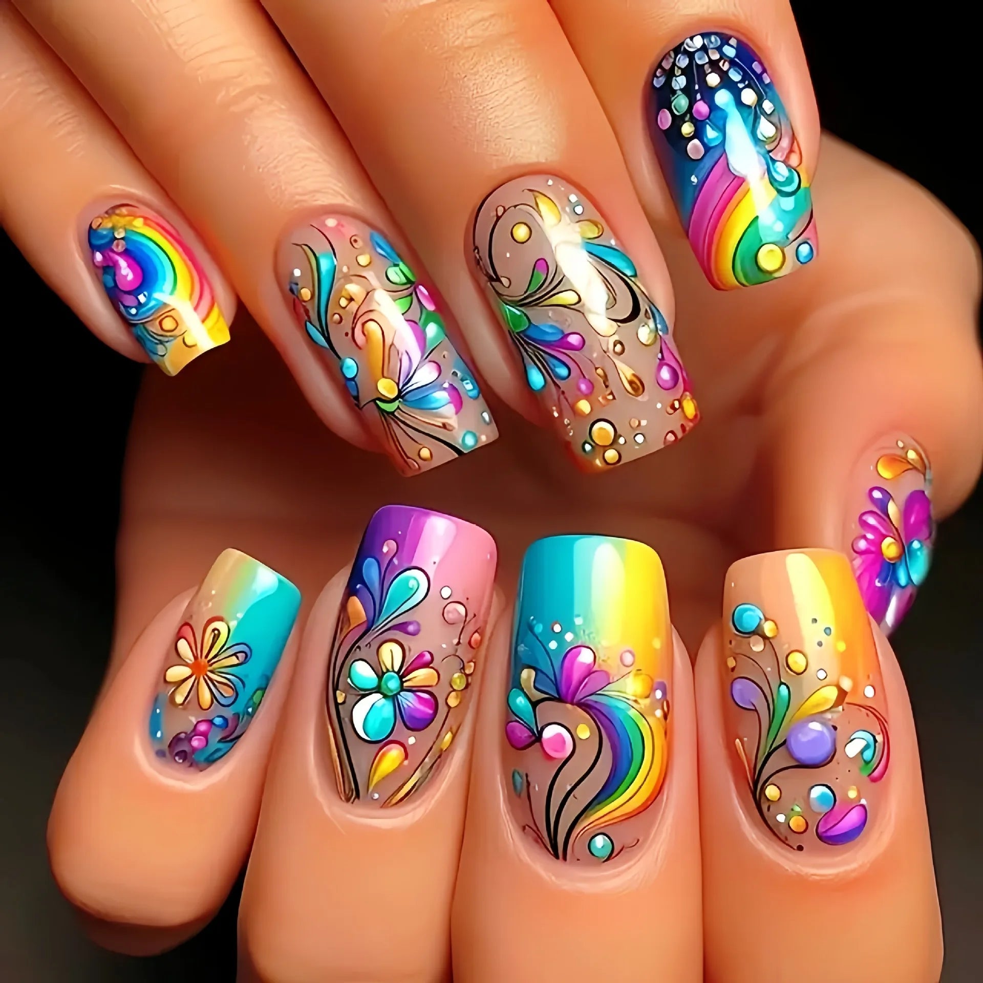 24Pcs Colorful Butterfly Press On Nails - Medium Length Square Acrylic Fake Nails for Women, Ballet Style Fashion Nail Tips | Perfect for Parties, Weddings, Date Nights & Special Occasions