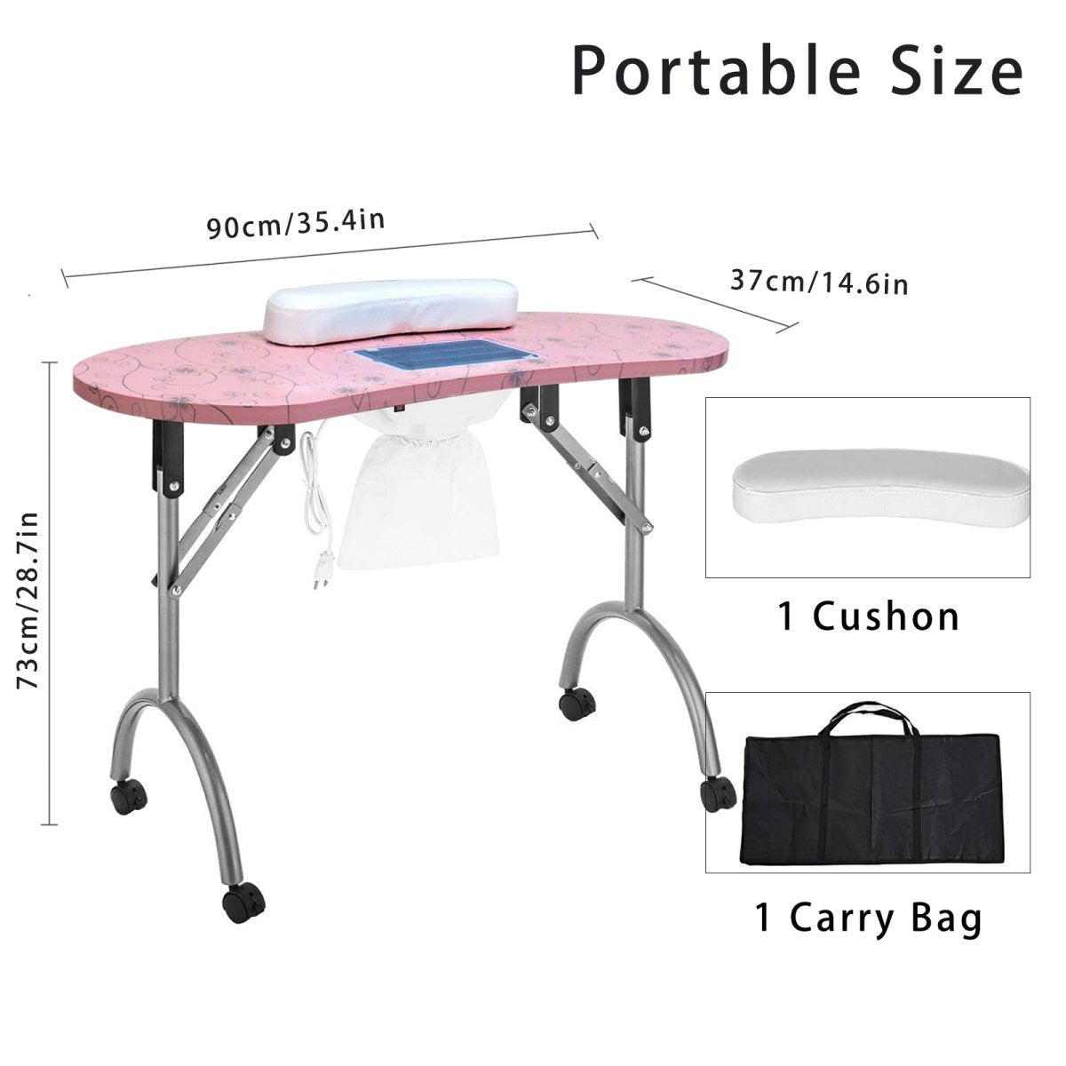 Portable Manicure Table with Built-in Dust Collector MT501 - Professional Nail Salon Equipment for Home & Spa Use