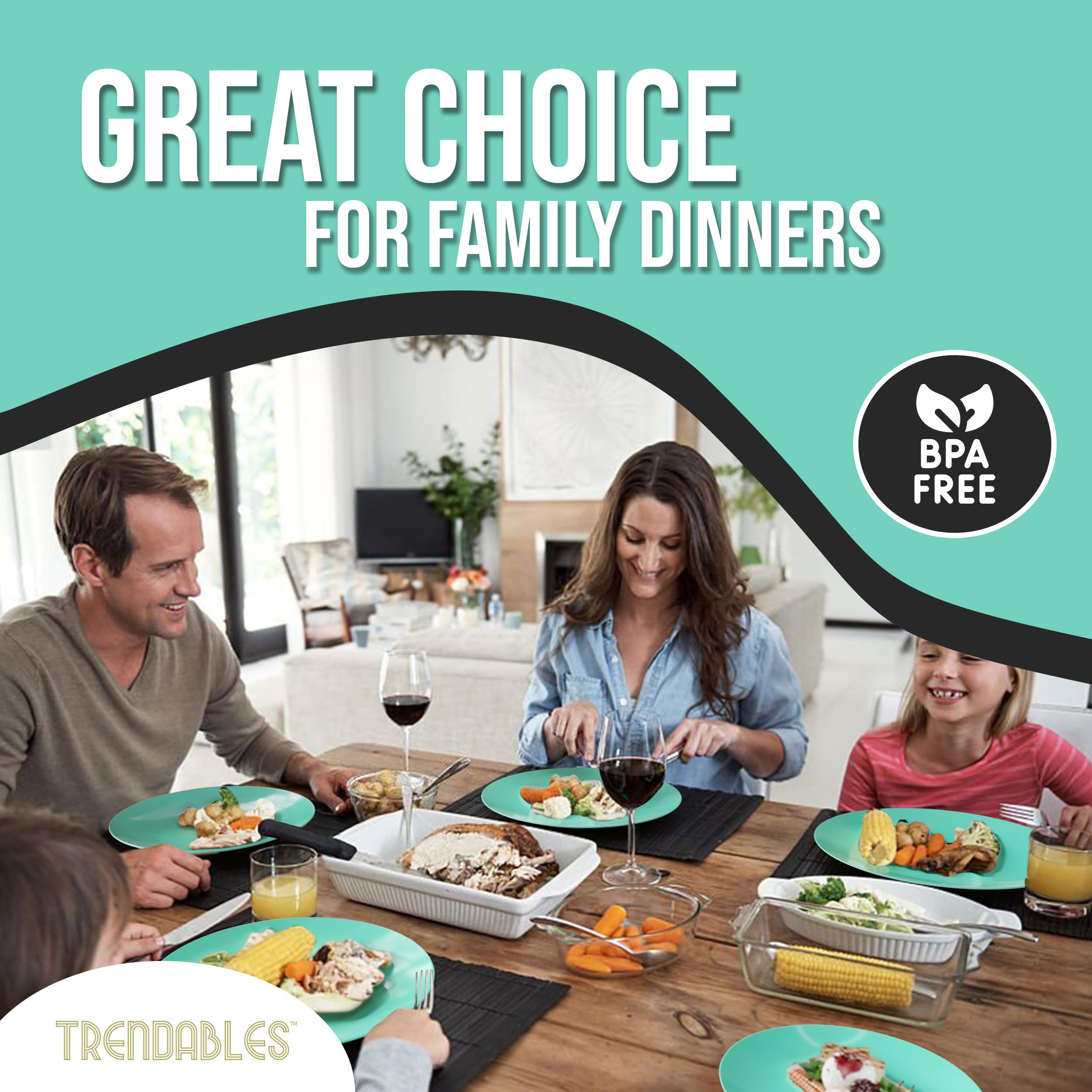 Trendables 120-Piece Green Plastic Dinner Plates Set - 60 Heavy Duty 10-Inch Plates & 60 8-Inch Dessert Plates | Disposable Party Dinnerware for BBQs, Picnics, Birthdays & Events | Eco-Friendly Tableware for 60 Guests