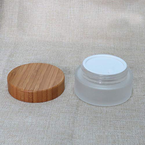 30ML (1 OZ) Refillable Frosted Glass Cosmetic Jar with Bamboo Lid - Leakproof Travel Container for Face Cream, Body Lotion & Makeup Samples (2PCS) - Perfect for DIY Skincare, Travel Essentials & Gift Packaging