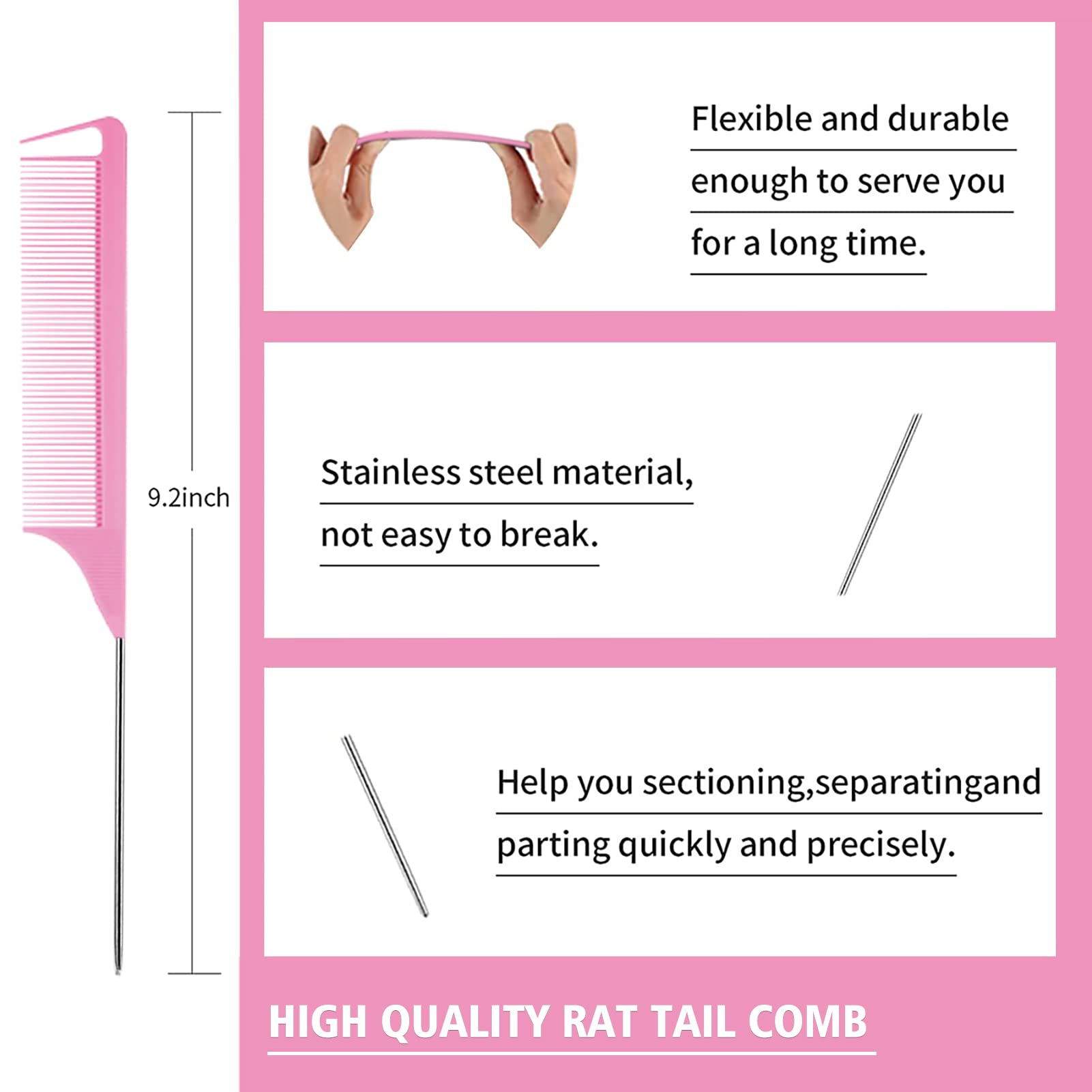 Goiple 12-Piece Hair Styling Brush Set - Nylon Teasing Brush, Rat Tail Comb, Duckbill Clips & Double-Sided Edge Brush for Women & Girls (Pink) - Perfect for Edge Control, Back Brushing, Slicking & Styling at Home or Salon
