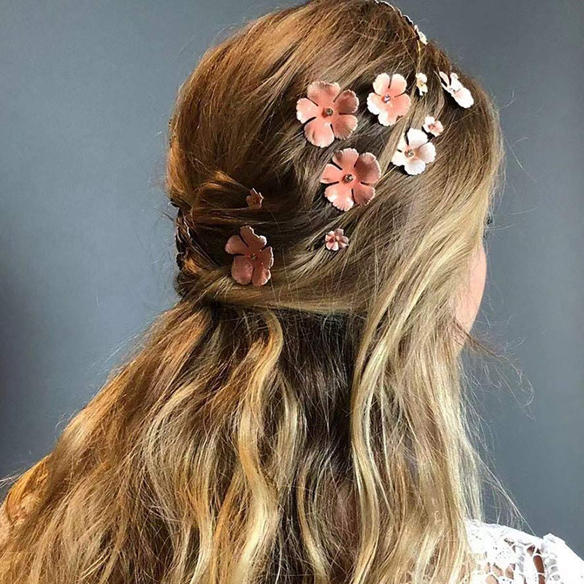 10PCS Fashion Flower Bobby Pin Hair Clips - Wedding Bride Metal Hair Pins Side Clips for Women (Pink) | Perfect for Bridal Accessories, Prom, Parties & Everyday Hairstyles